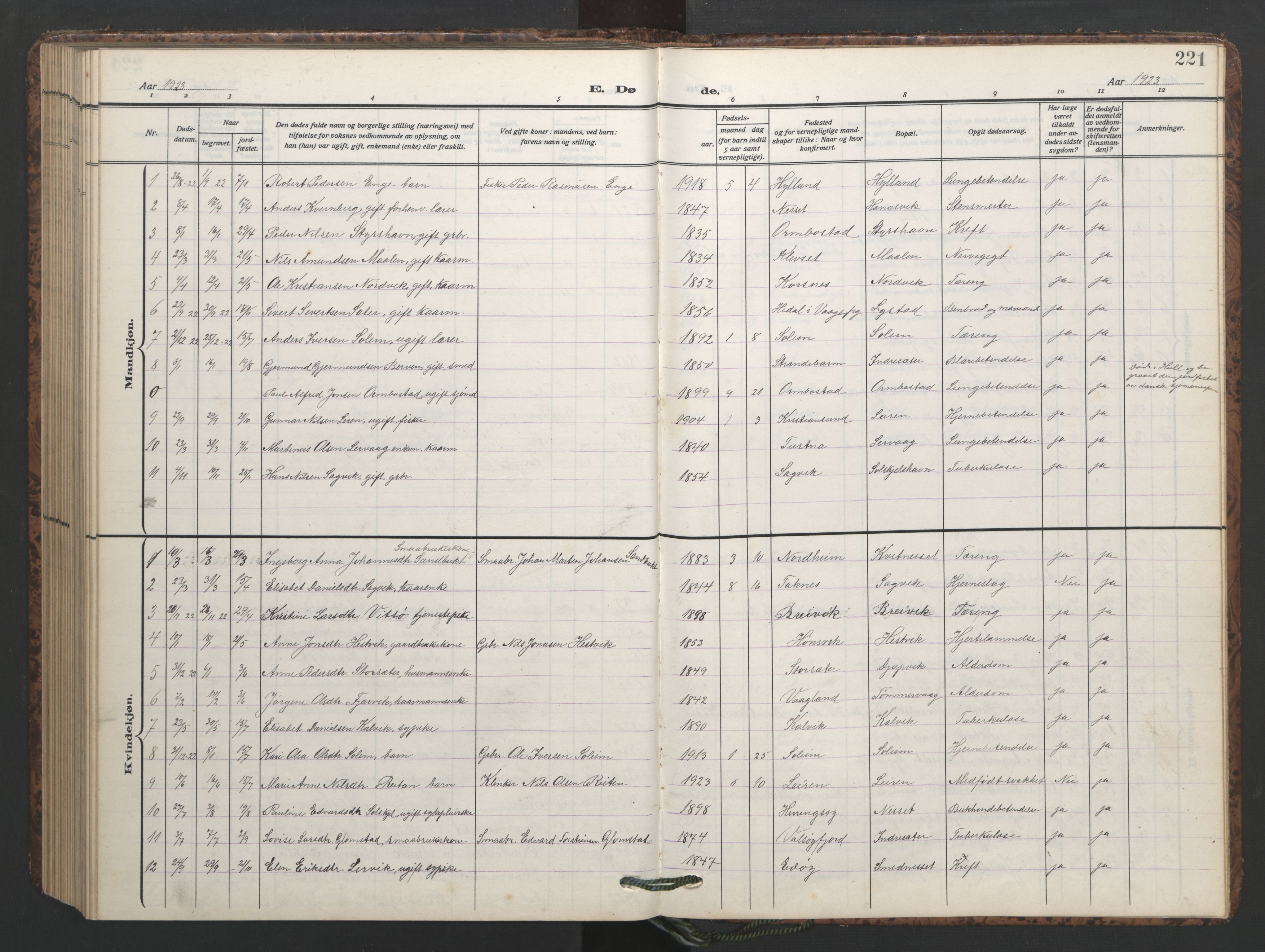 Ministerialprotokoller, klokkerbøker og fødselsregistre - Møre og Romsdal, AV/SAT-A-1454/577/L0897: Parish register (copy) no. 577C01, 1909-1946, p. 221