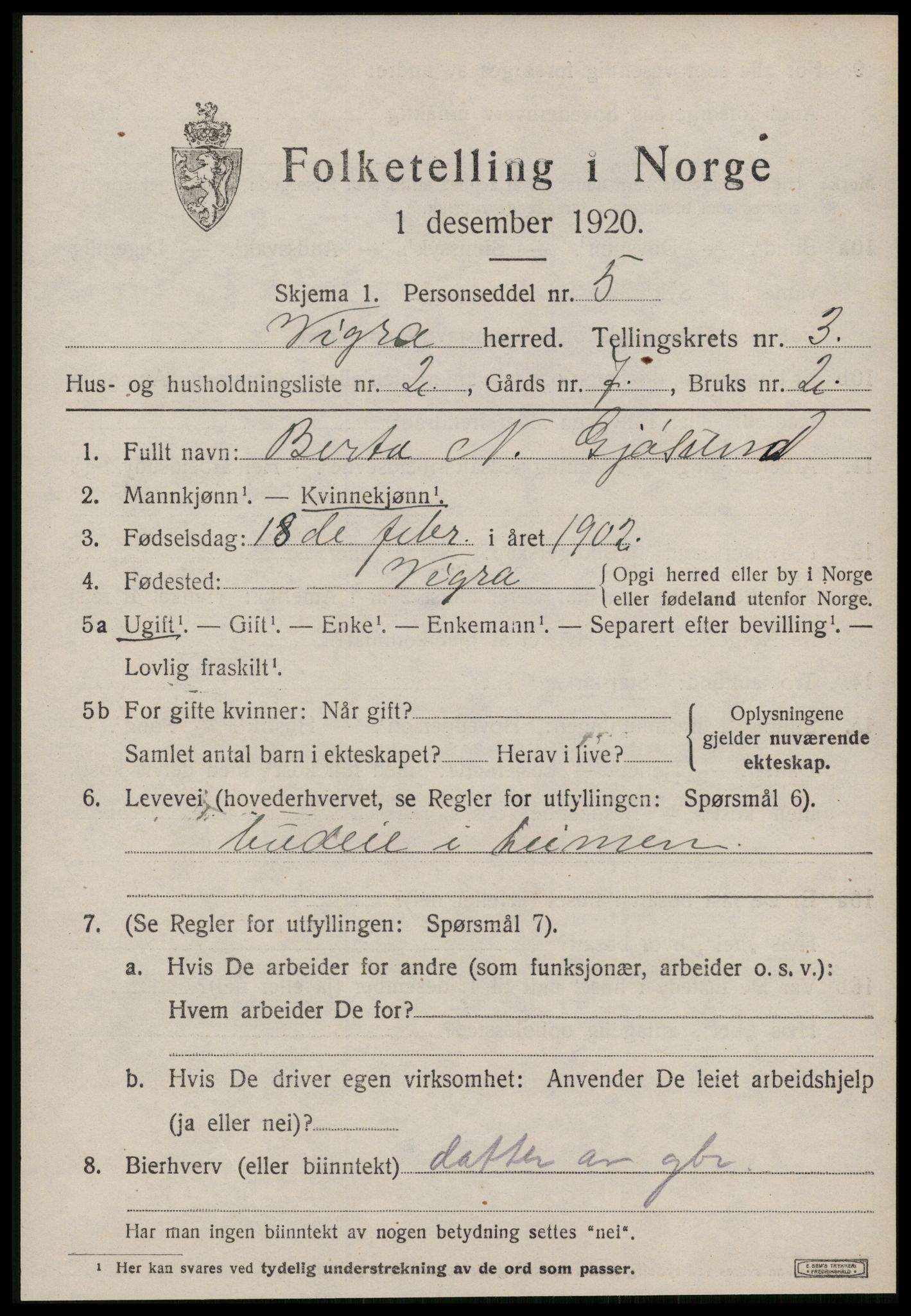 SAT, 1920 census for Vigra, 1920, p. 1278