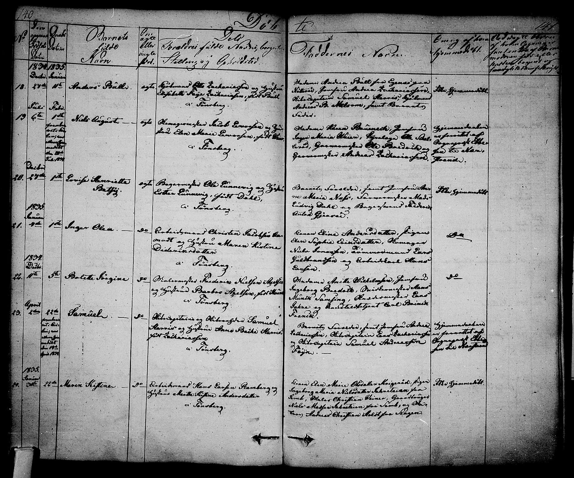Tønsberg kirkebøker, AV/SAKO-A-330/F/Fa/L0005: Parish register (official) no. I 5, 1827-1836, p. 140-141