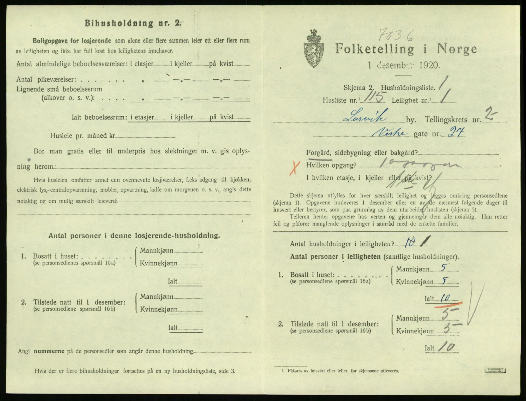 SAKO, 1920 census for Larvik, 1920, p. 3816