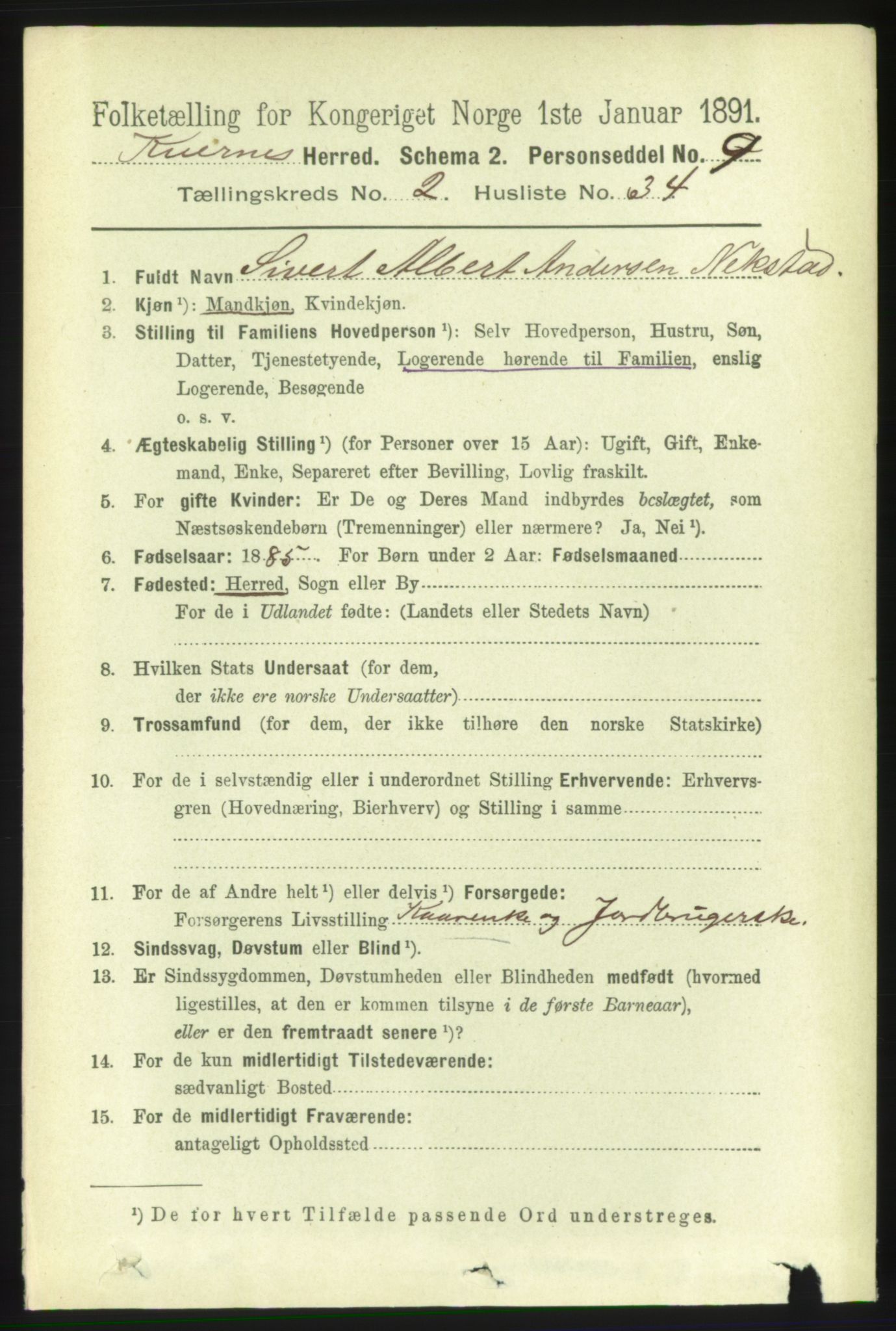 RA, 1891 census for 1553 Kvernes, 1891, p. 941