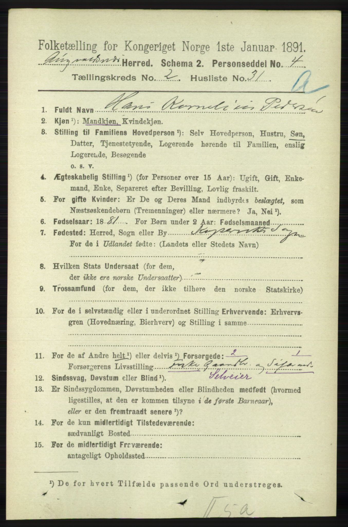 RA, 1891 census for 1147 Avaldsnes, 1891, p. 983