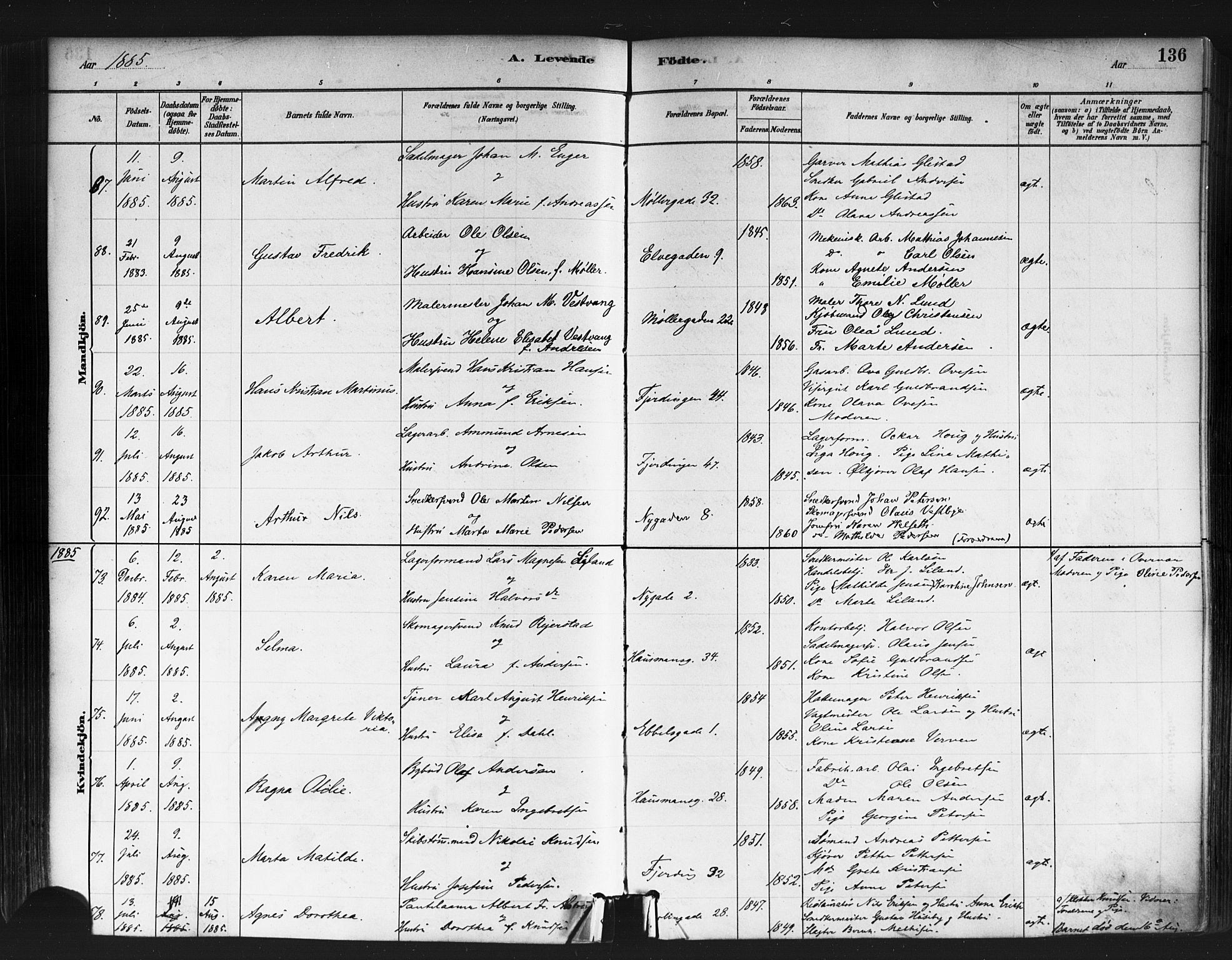 Jakob prestekontor Kirkebøker, SAO/A-10850/F/Fa/L0003: Parish register (official) no. 3, 1880-1895, p. 136