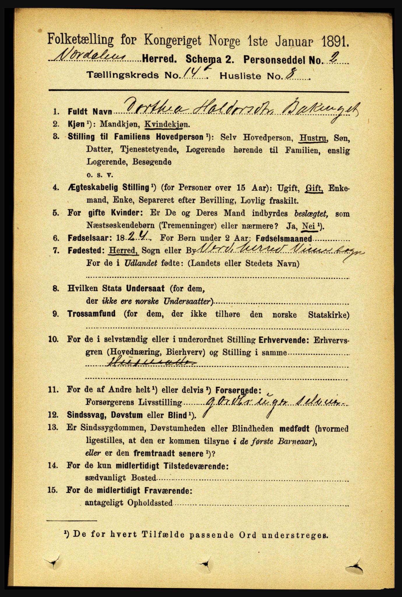 RA, 1891 census for 1721 Verdal, 1891, p. 7398
