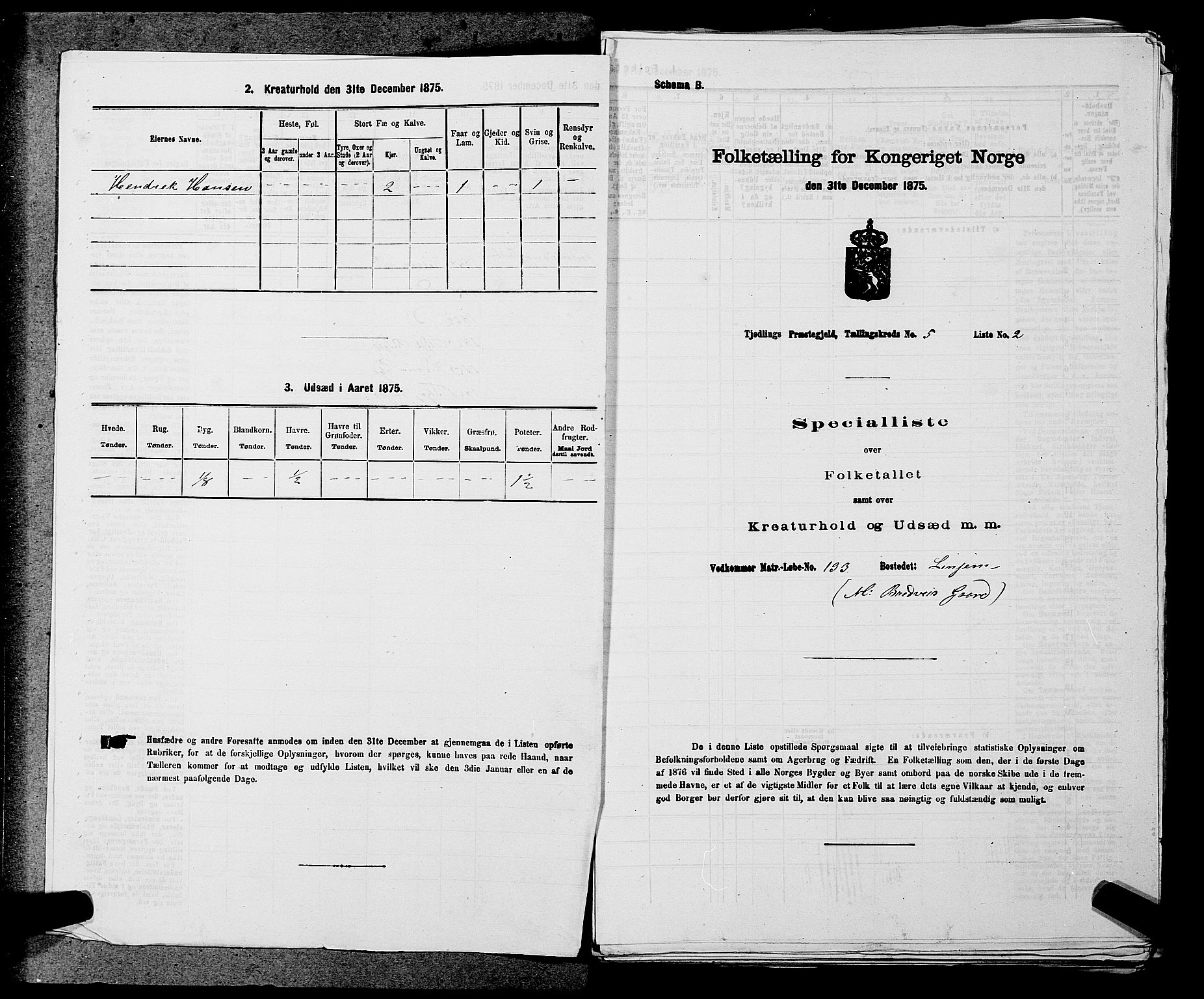 SAKO, 1875 census for 0725P Tjølling, 1875, p. 883