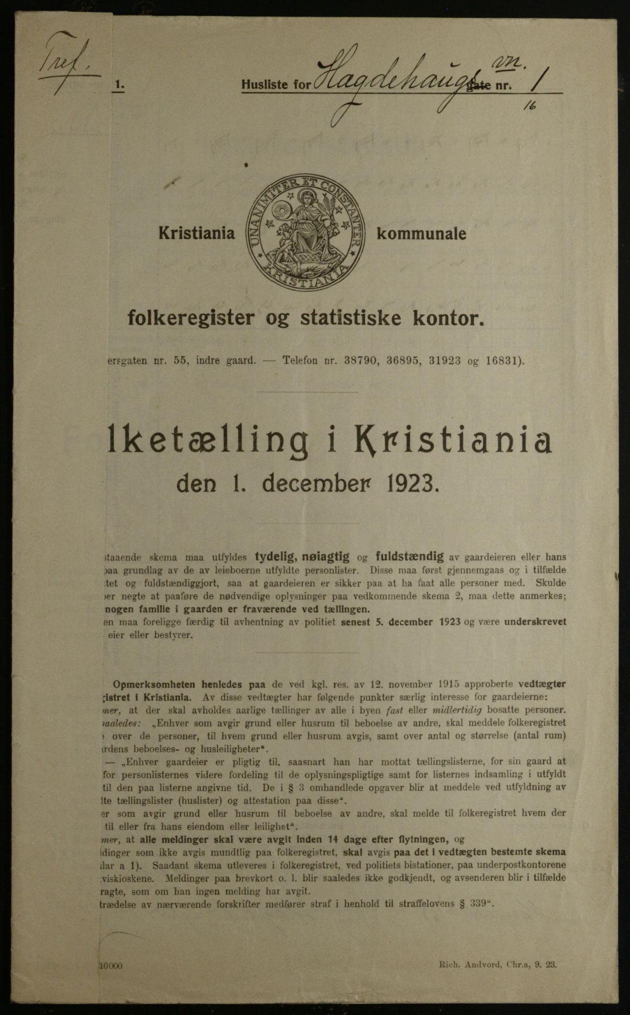 OBA, Municipal Census 1923 for Kristiania, 1923, p. 40136
