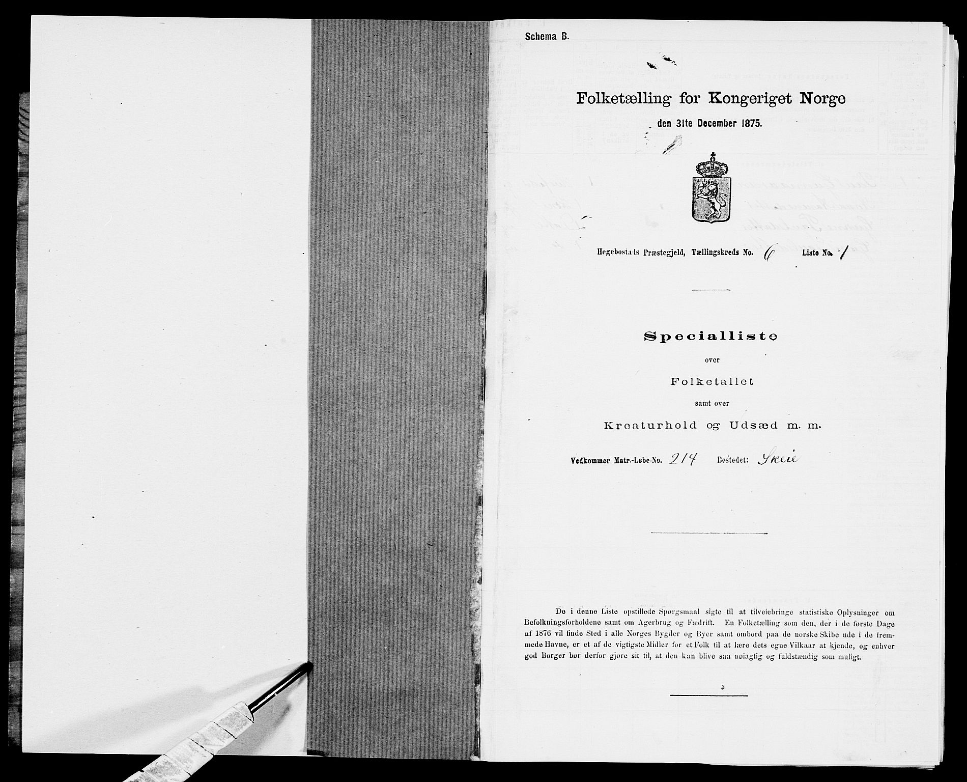 SAK, 1875 census for 1034P Hægebostad, 1875, p. 579