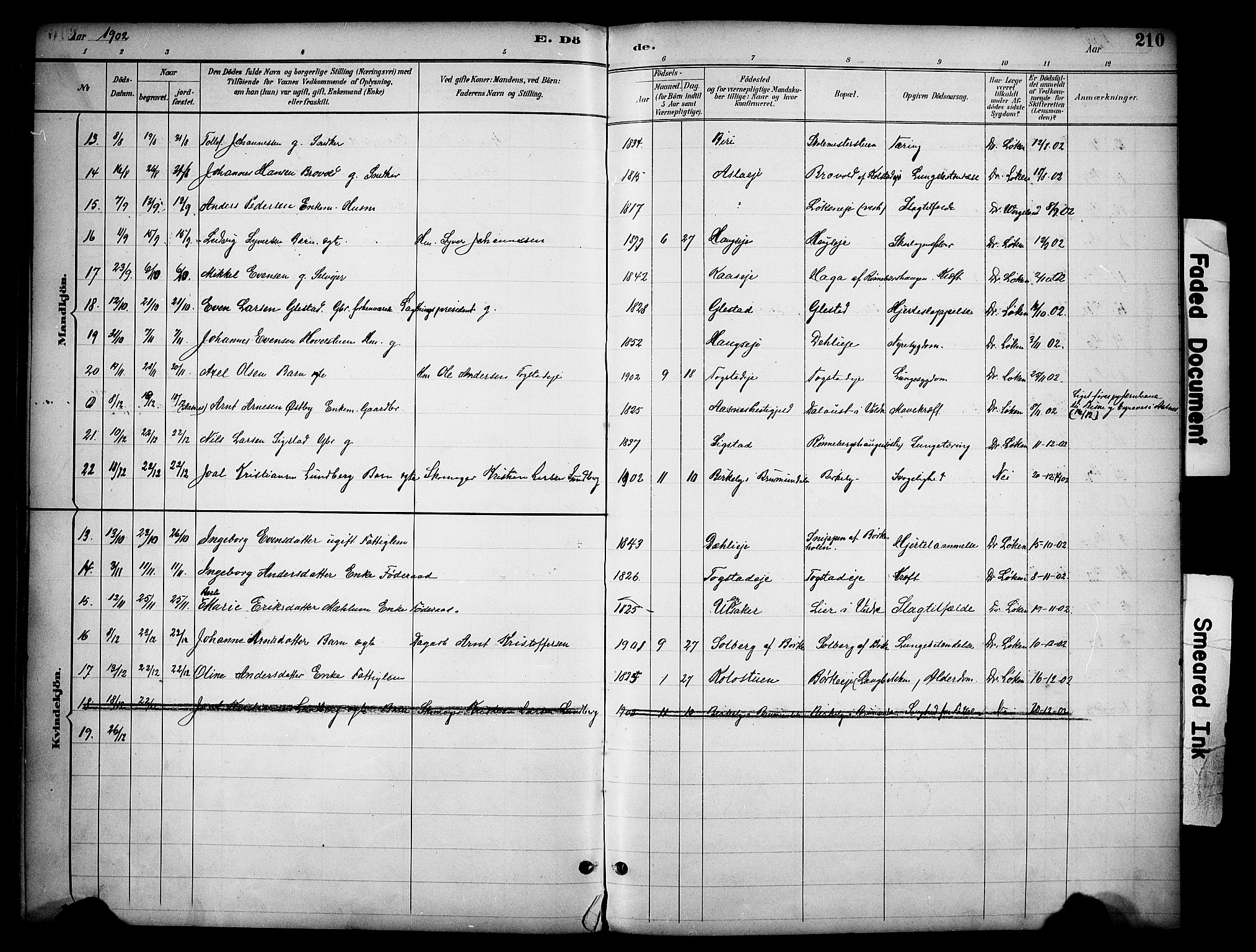 Ringsaker prestekontor, AV/SAH-PREST-014/K/Ka/L0016: Parish register (official) no. 16, 1891-1904, p. 210