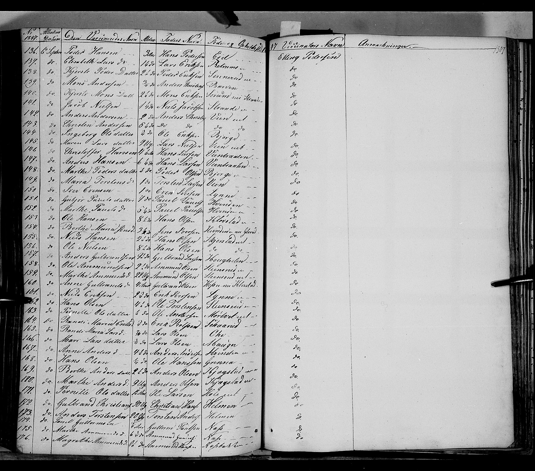 Gran prestekontor, SAH/PREST-112/H/Ha/Haa/L0011: Parish register (official) no. 11, 1842-1856, p. 1306-1307