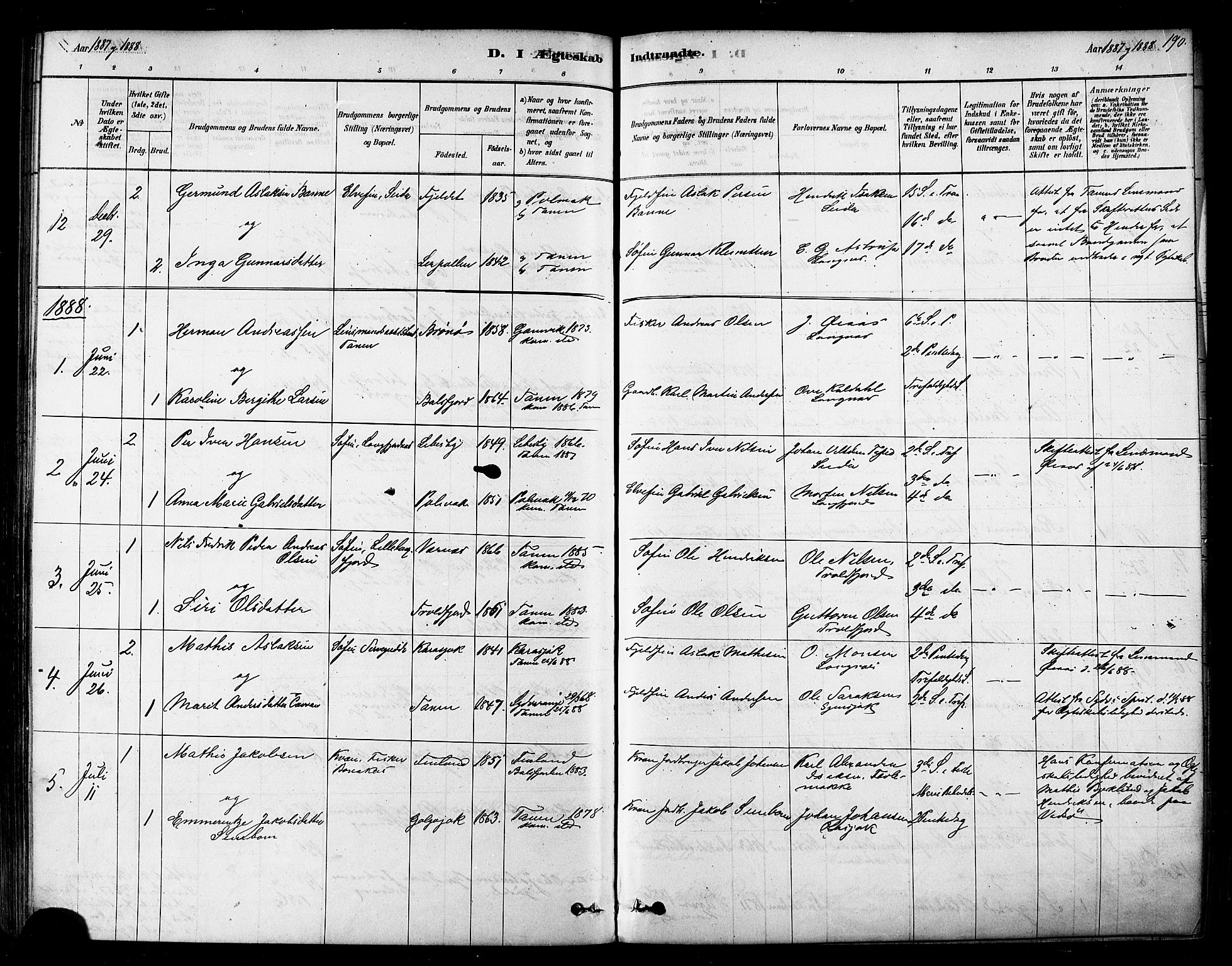 Tana sokneprestkontor, SATØ/S-1334/H/Ha/L0004kirke: Parish register (official) no. 4, 1878-1891, p. 190