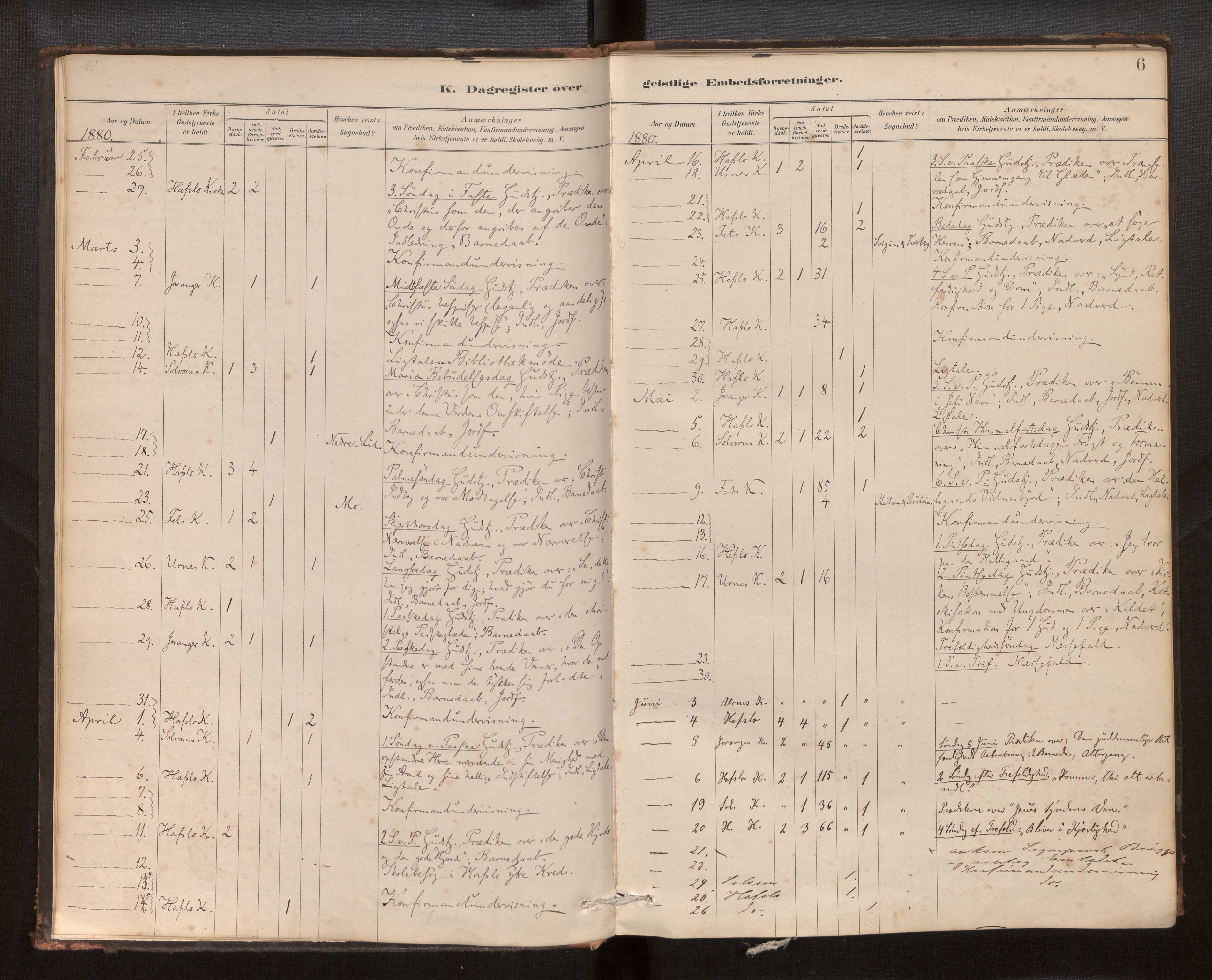 Hafslo sokneprestembete, SAB/A-80301/H/Haa/Haaf/L0003: Diary records no. F 3, 1879-1909, p. 6