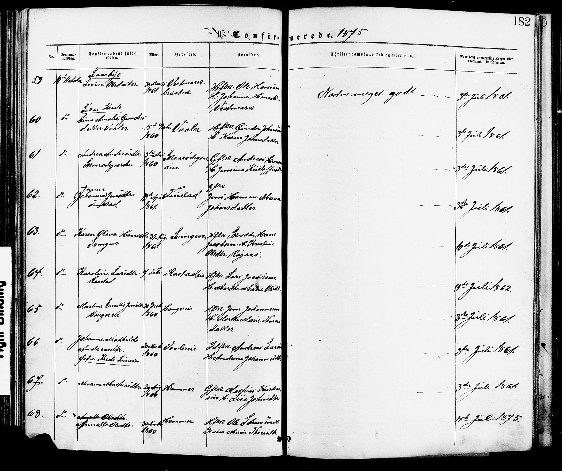 Skedsmo prestekontor Kirkebøker, AV/SAO-A-10033a/F/Fa/L0012: Parish register (official) no. I 12, 1876-1883, p. 182