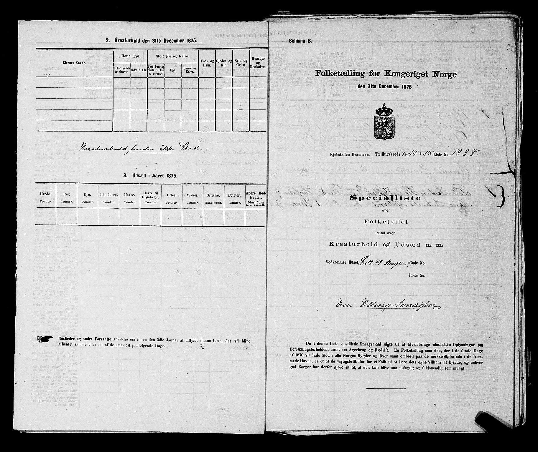 SAKO, 1875 census for 0602 Drammen, 1875, p. 3627