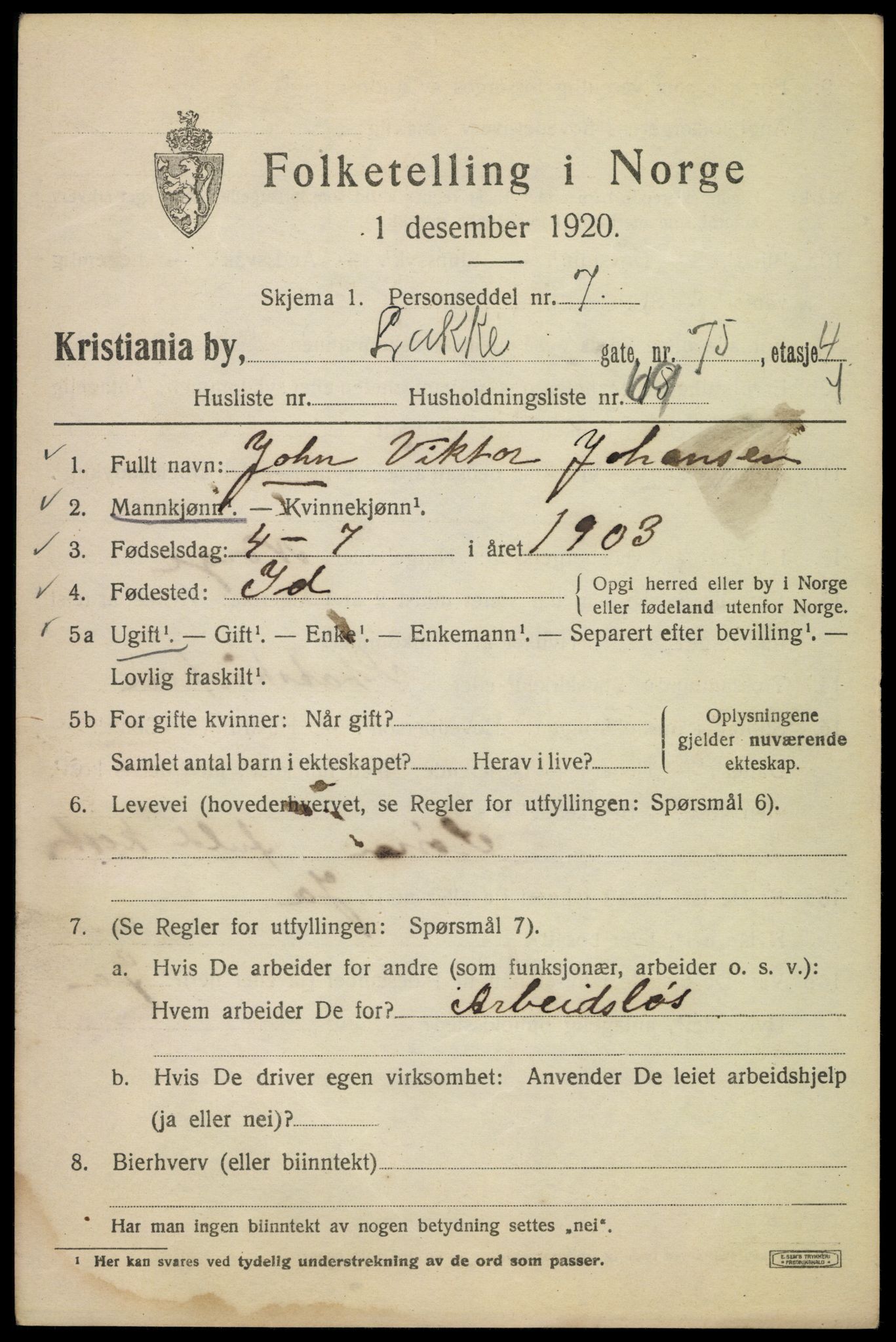 SAO, 1920 census for Kristiania, 1920, p. 358229