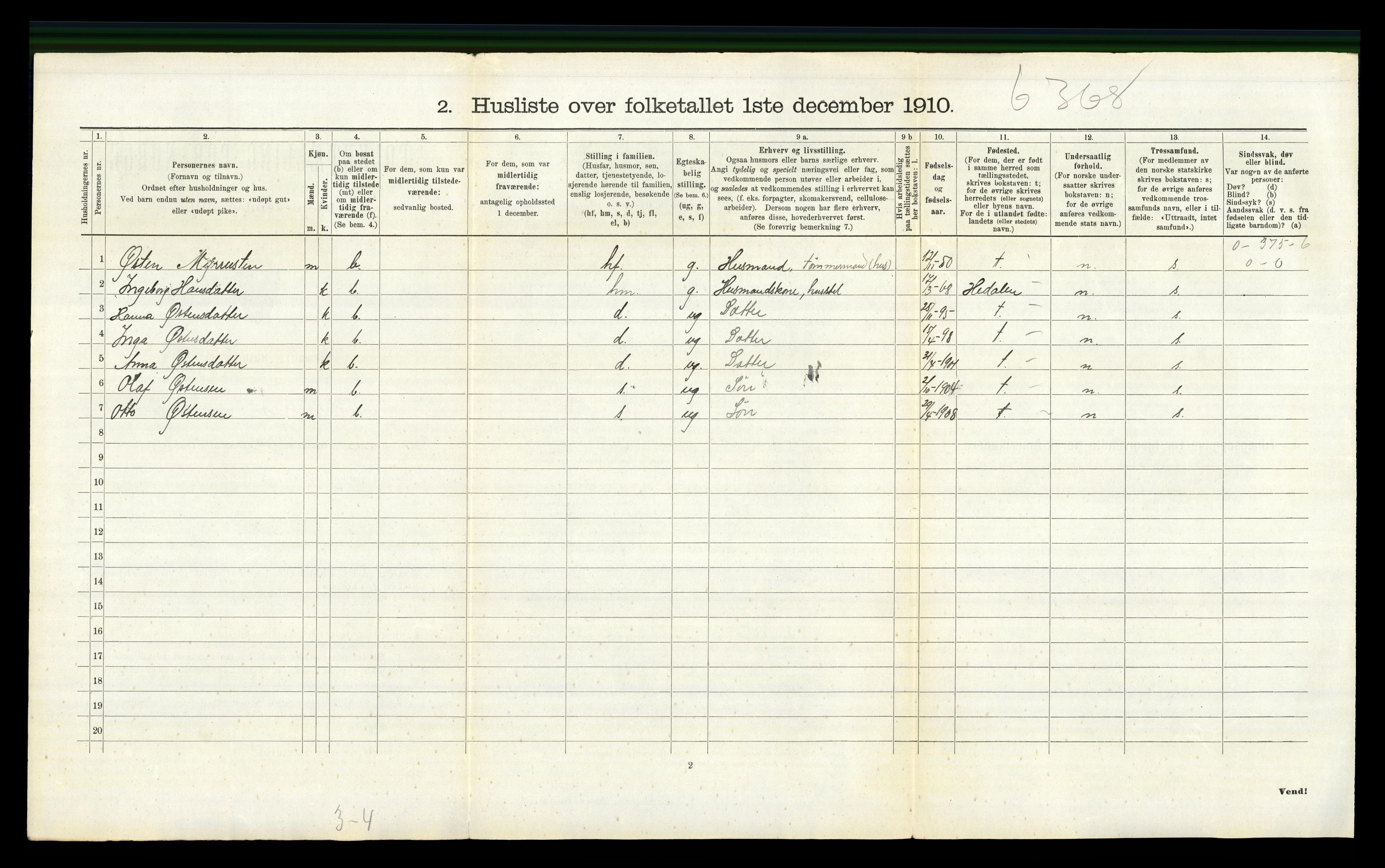 RA, 1910 census for Nord-Fron, 1910, p. 1037