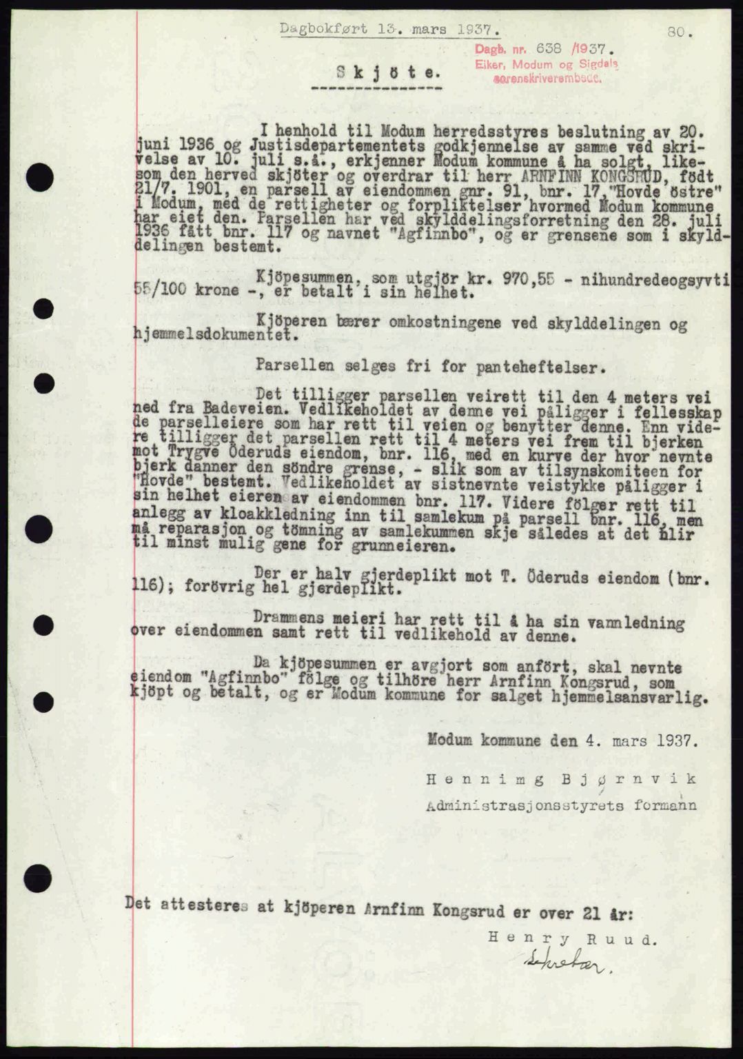 Eiker, Modum og Sigdal sorenskriveri, SAKO/A-123/G/Ga/Gab/L0035: Mortgage book no. A5, 1937-1937, Diary no: : 638/1937