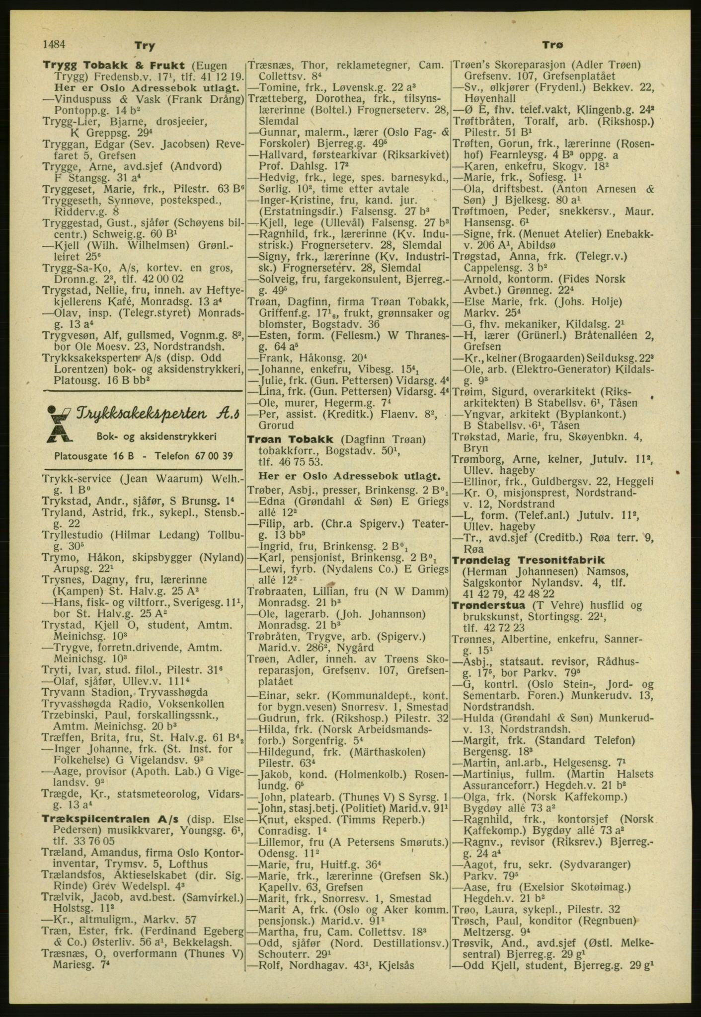 Kristiania/Oslo adressebok, PUBL/-, 1952, p. 1484