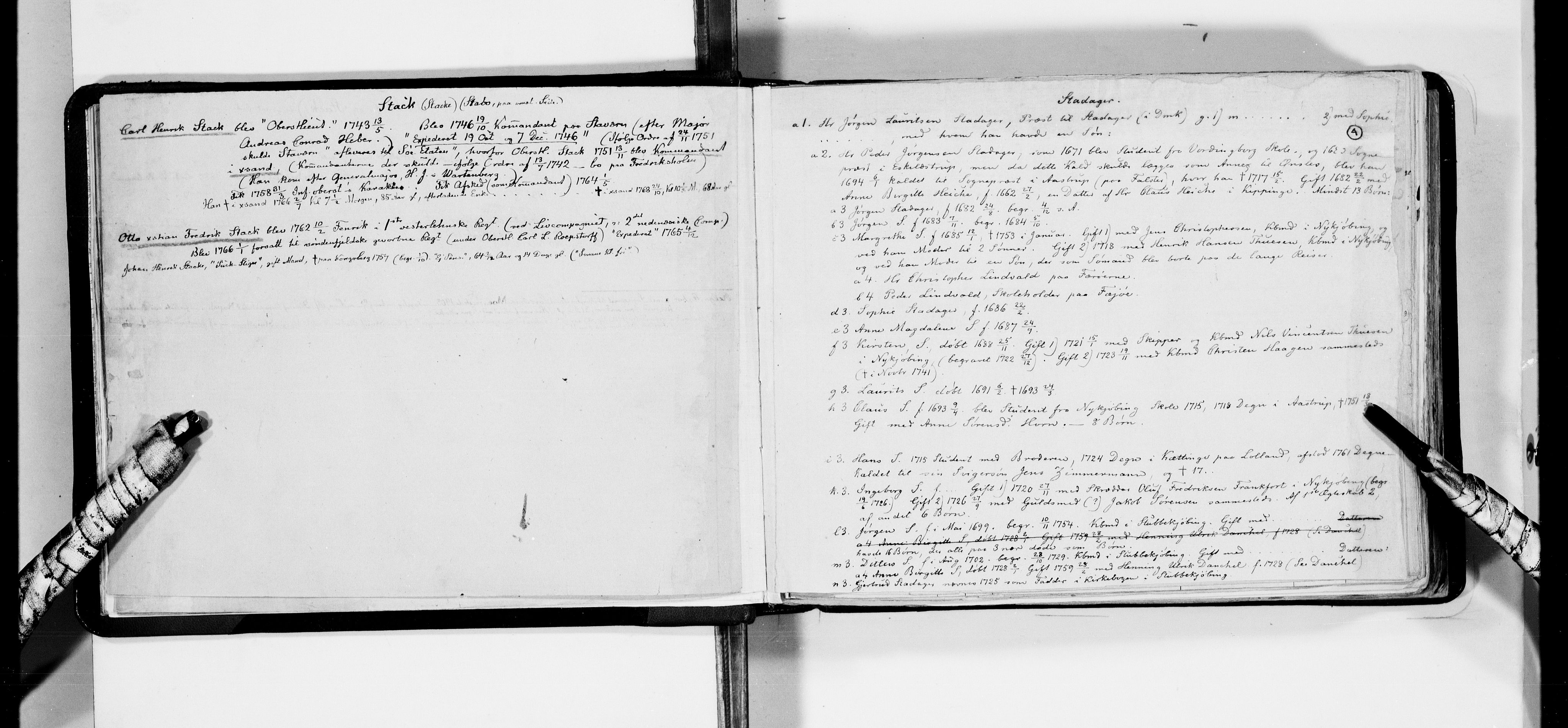 Lassens samlinger, AV/RA-PA-0051/F/Fa/L0041: Personalhistoriske og genealogiske opptegnelser: Stabenfeldt - Stuart, 1500-1907