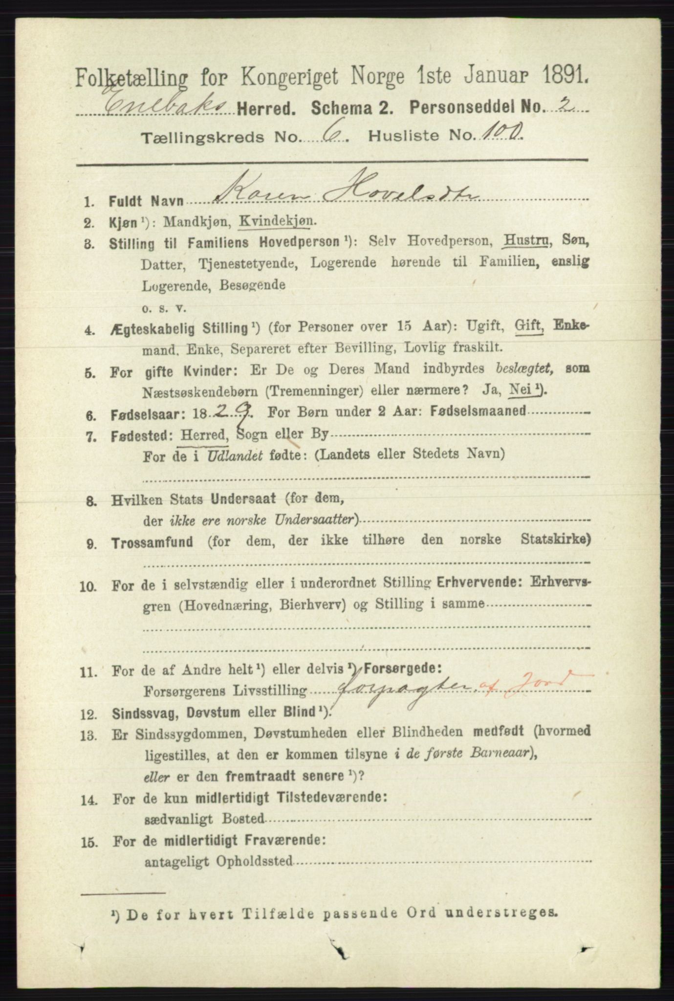 RA, 1891 census for 0229 Enebakk, 1891, p. 3483