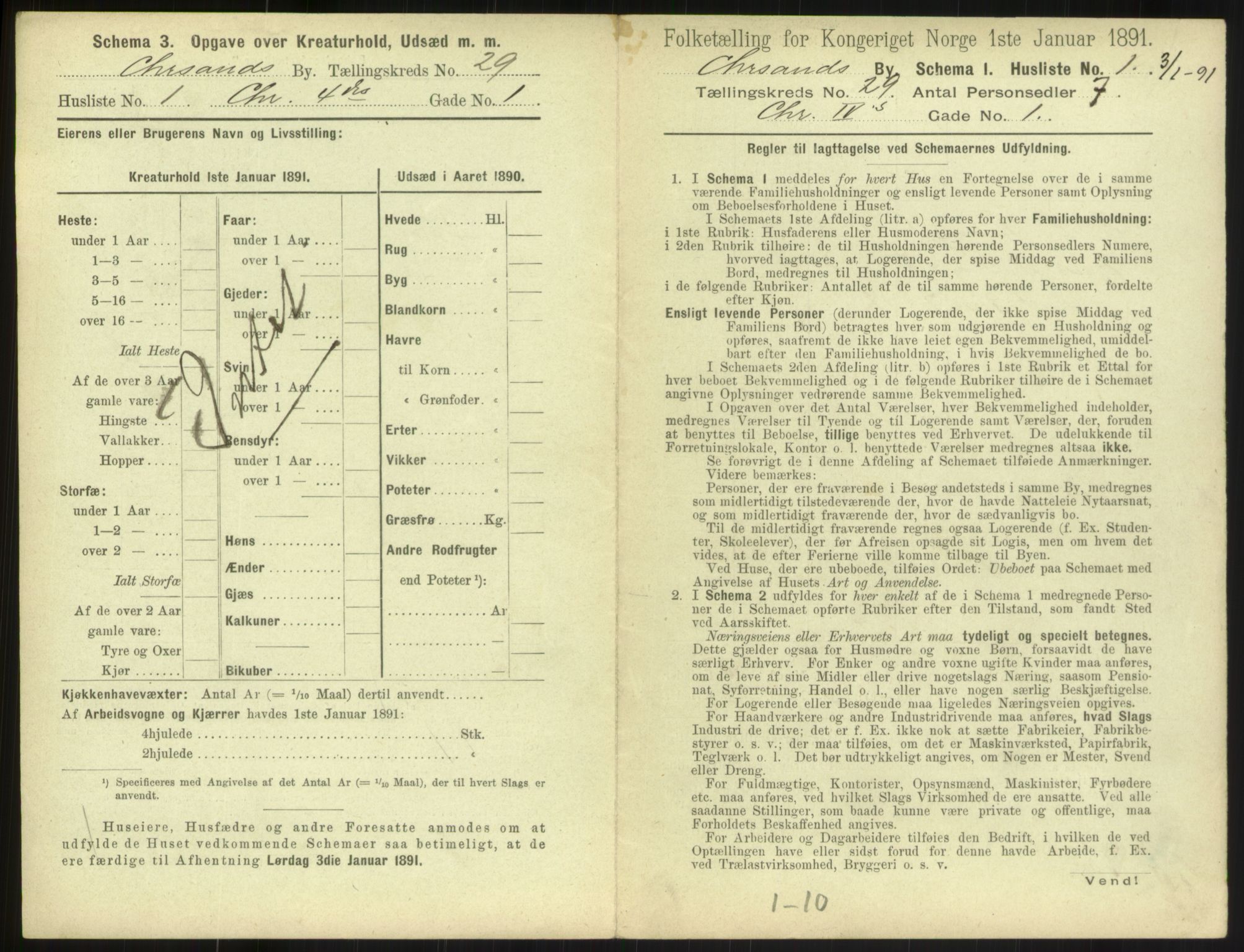 RA, 1891 census for 1001 Kristiansand, 1891, p. 1546