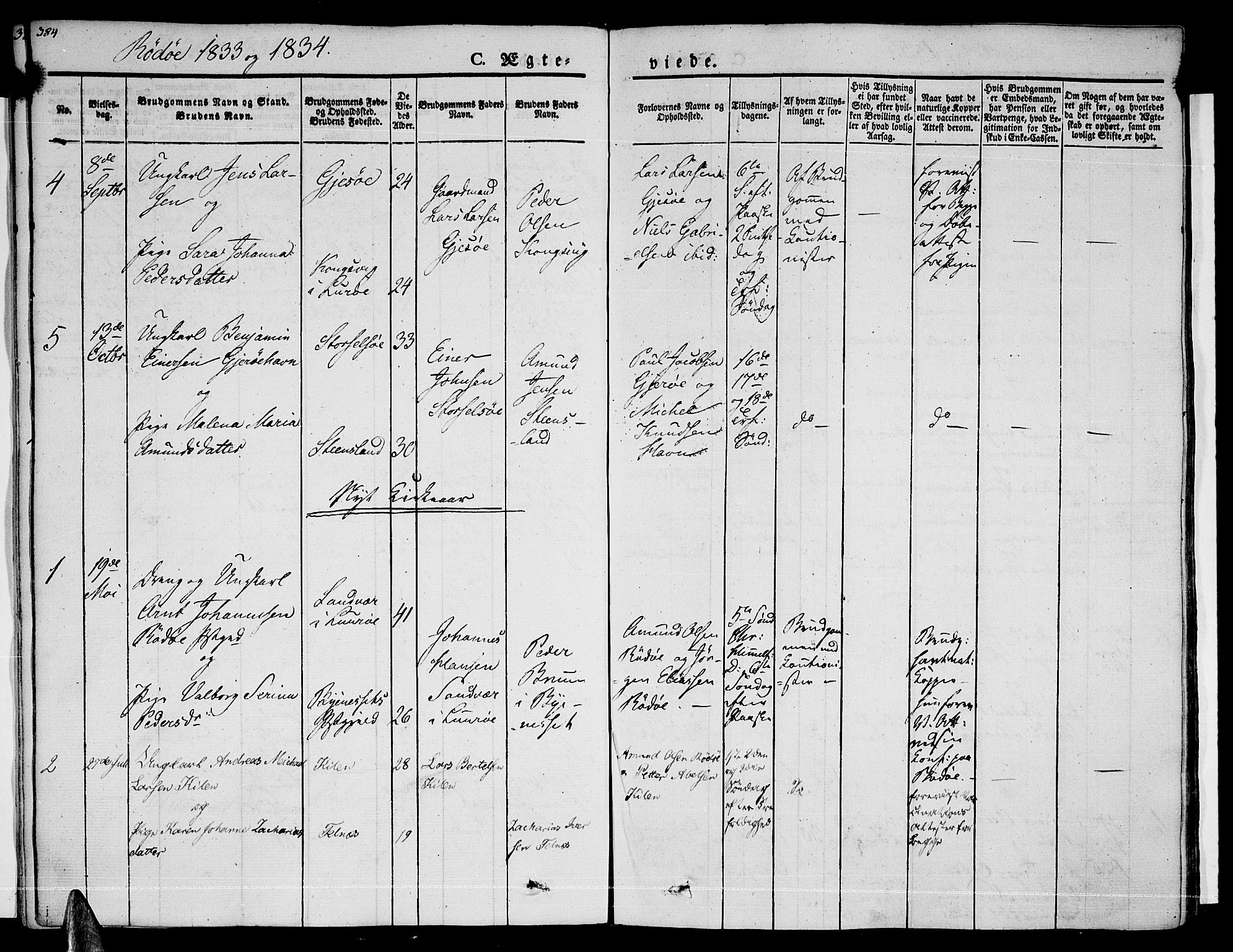 Ministerialprotokoller, klokkerbøker og fødselsregistre - Nordland, SAT/A-1459/841/L0600: Parish register (official) no. 841A07 /1, 1825-1844, p. 384