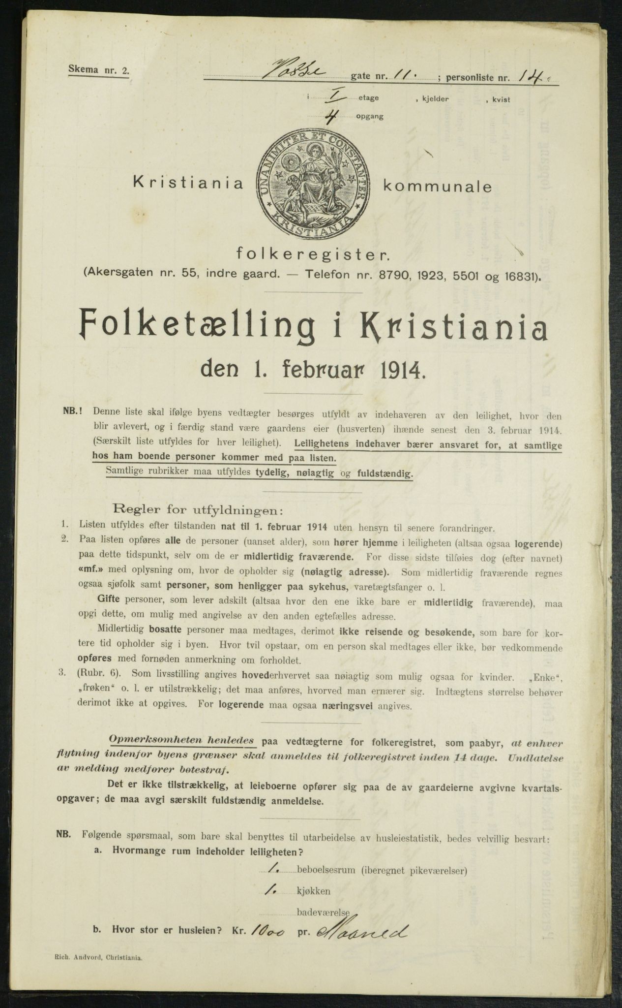 OBA, Municipal Census 1914 for Kristiania, 1914, p. 126466