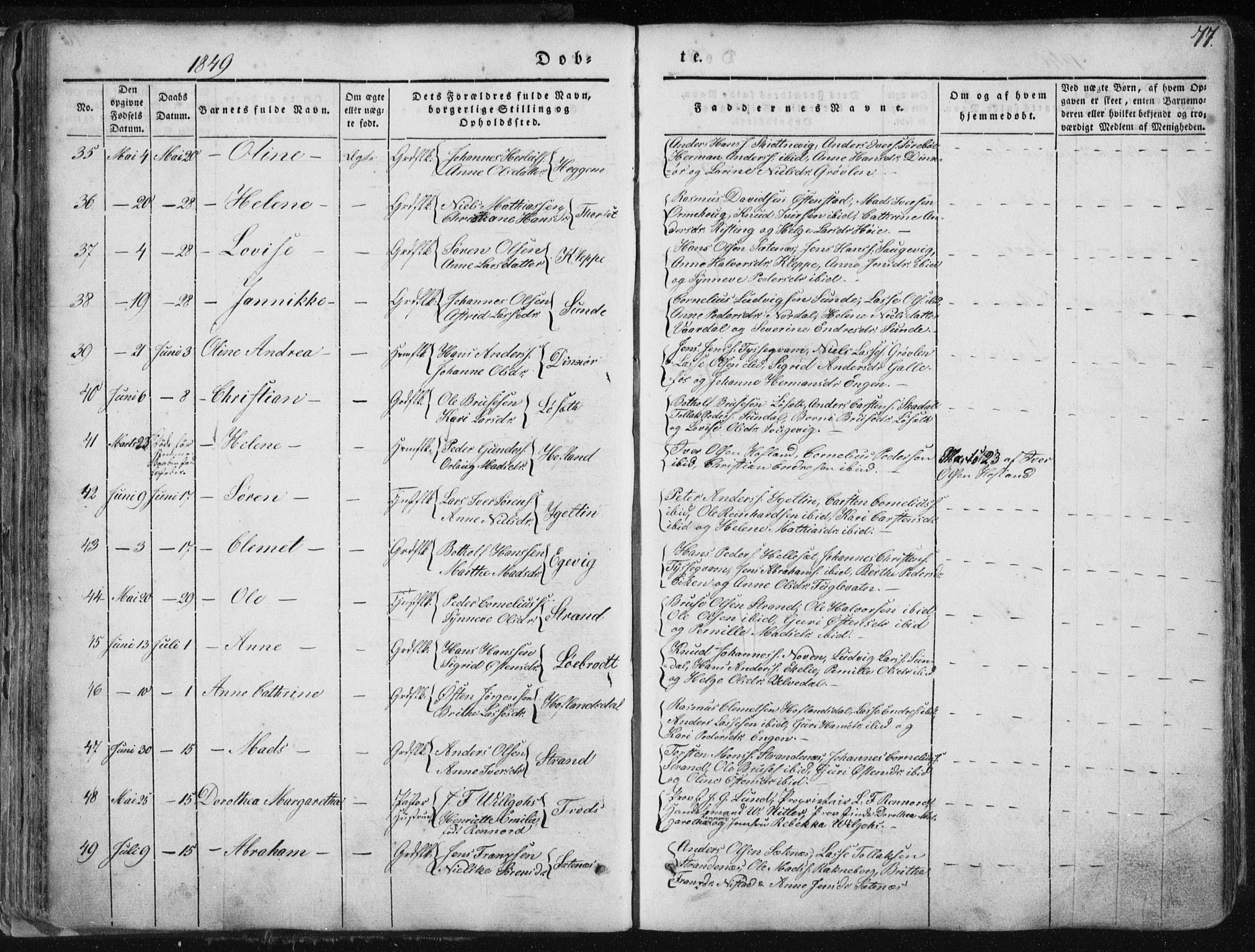 Fjaler sokneprestembete, SAB/A-79801/H/Haa/Haaa/L0006: Parish register (official) no. A 6, 1835-1884, p. 77