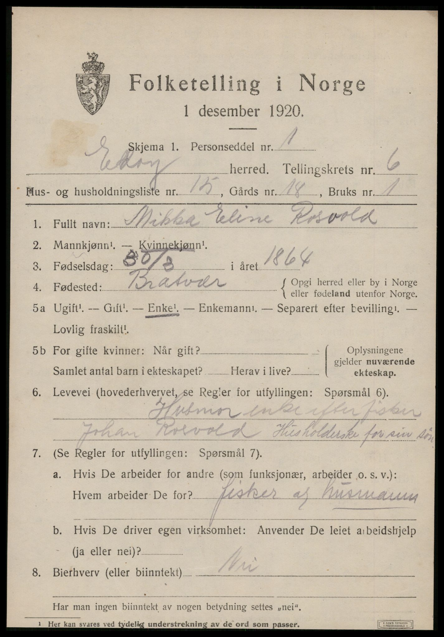 SAT, 1920 census for Edøy, 1920, p. 1960