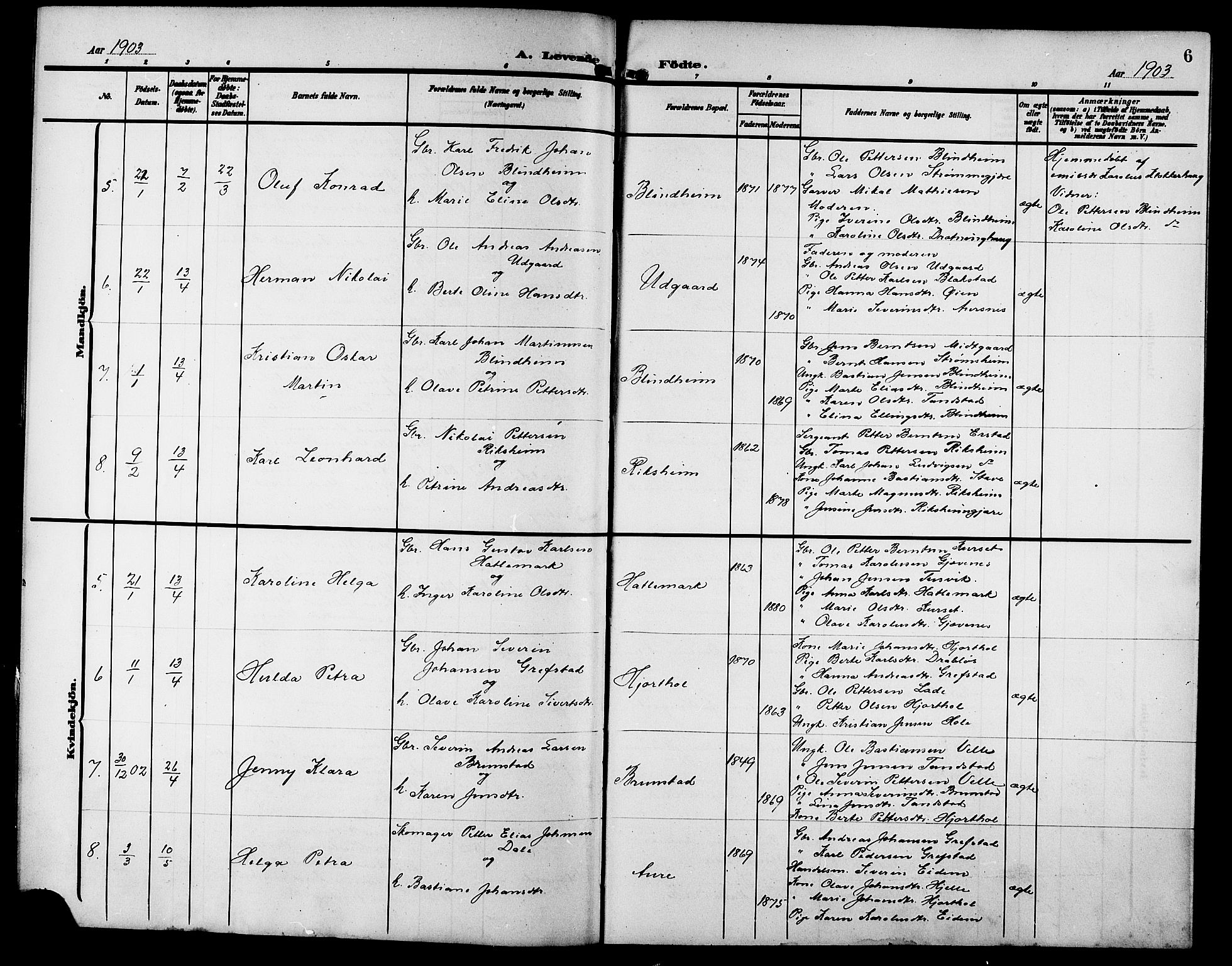 Ministerialprotokoller, klokkerbøker og fødselsregistre - Møre og Romsdal, SAT/A-1454/523/L0341: Parish register (copy) no. 523C04, 1903-1916, p. 6