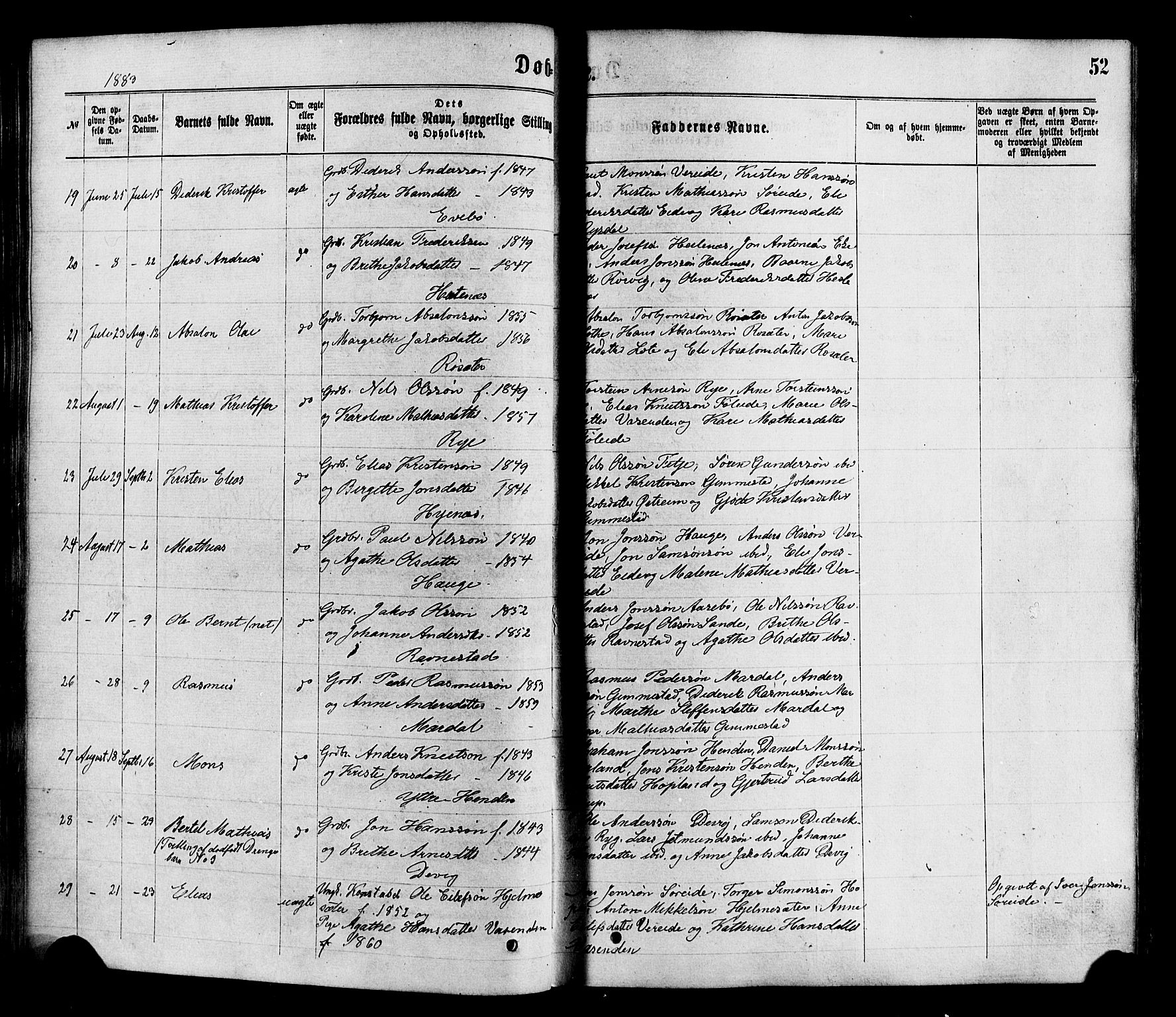 Gloppen sokneprestembete, SAB/A-80101/H/Haa/Haaa/L0010: Parish register (official) no. A 10, 1871-1884, p. 52