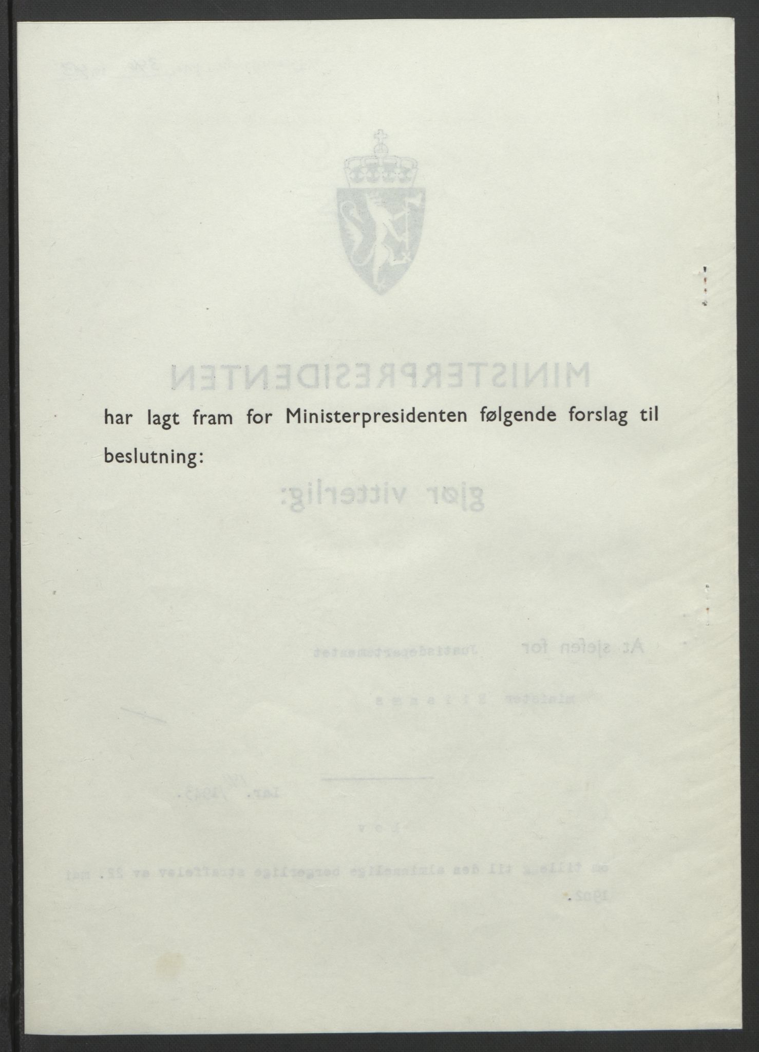 NS-administrasjonen 1940-1945 (Statsrådsekretariatet, de kommisariske statsråder mm), AV/RA-S-4279/D/Db/L0099: Lover, 1943, p. 658