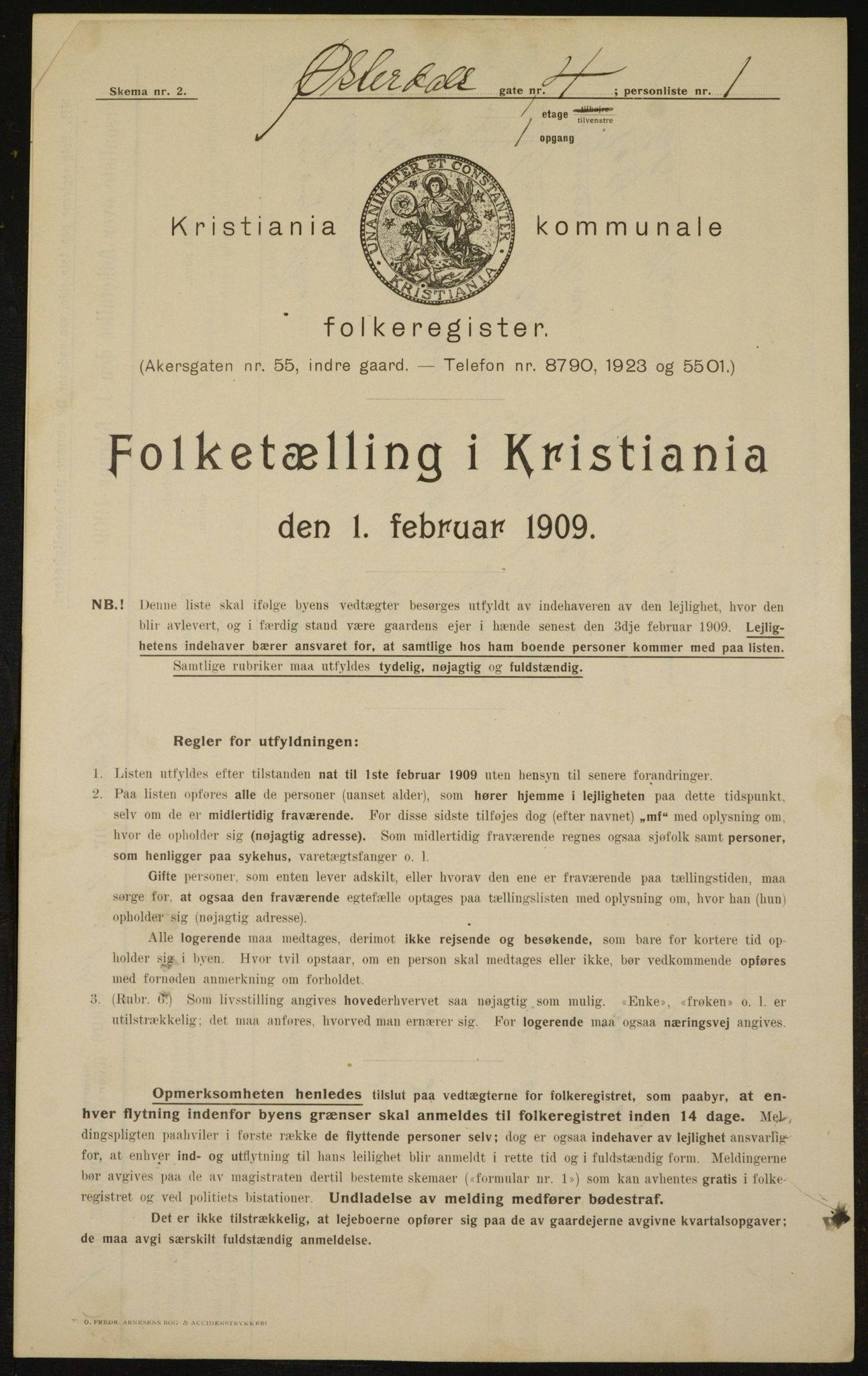 OBA, Municipal Census 1909 for Kristiania, 1909, p. 117086