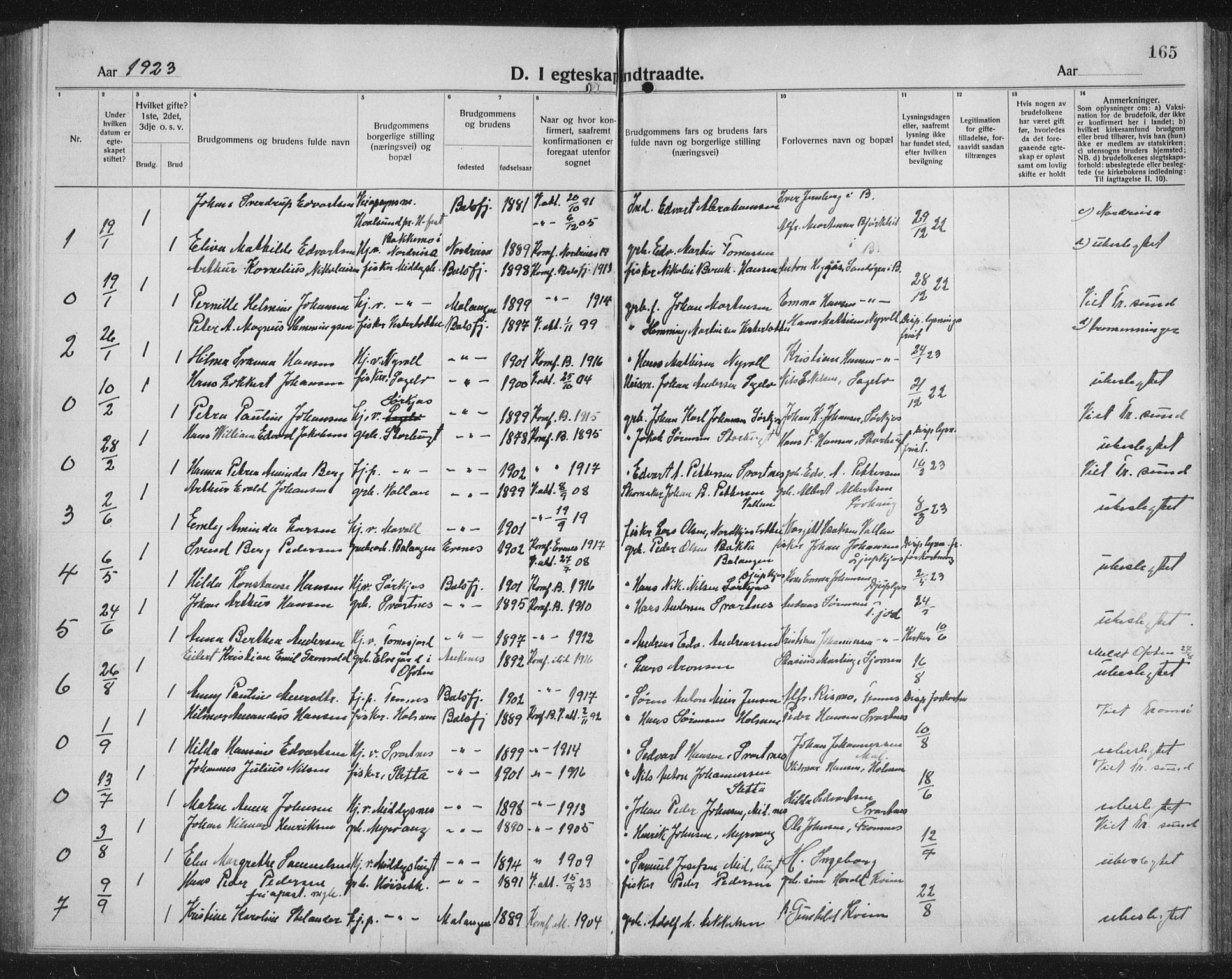 Balsfjord sokneprestembete, AV/SATØ-S-1303/G/Gab/L0010klokker: Parish register (copy) no. 10, 1921-1936, p. 165