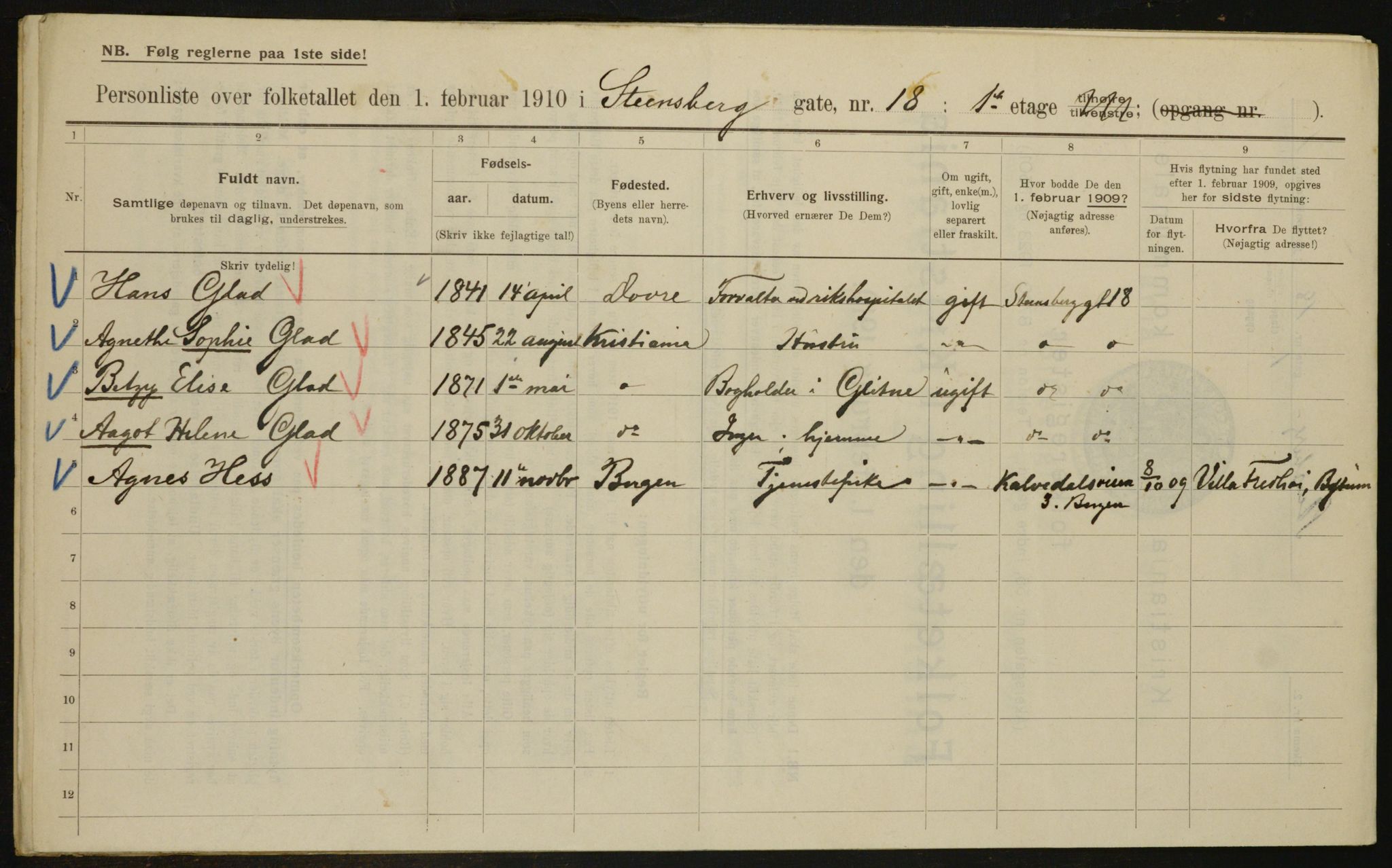 OBA, Municipal Census 1910 for Kristiania, 1910, p. 96448