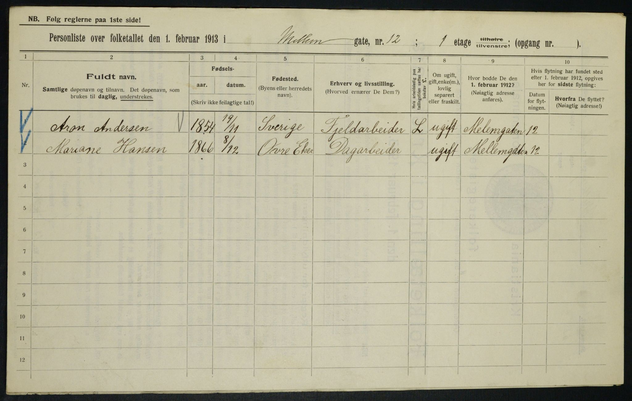 OBA, Municipal Census 1913 for Kristiania, 1913, p. 65060