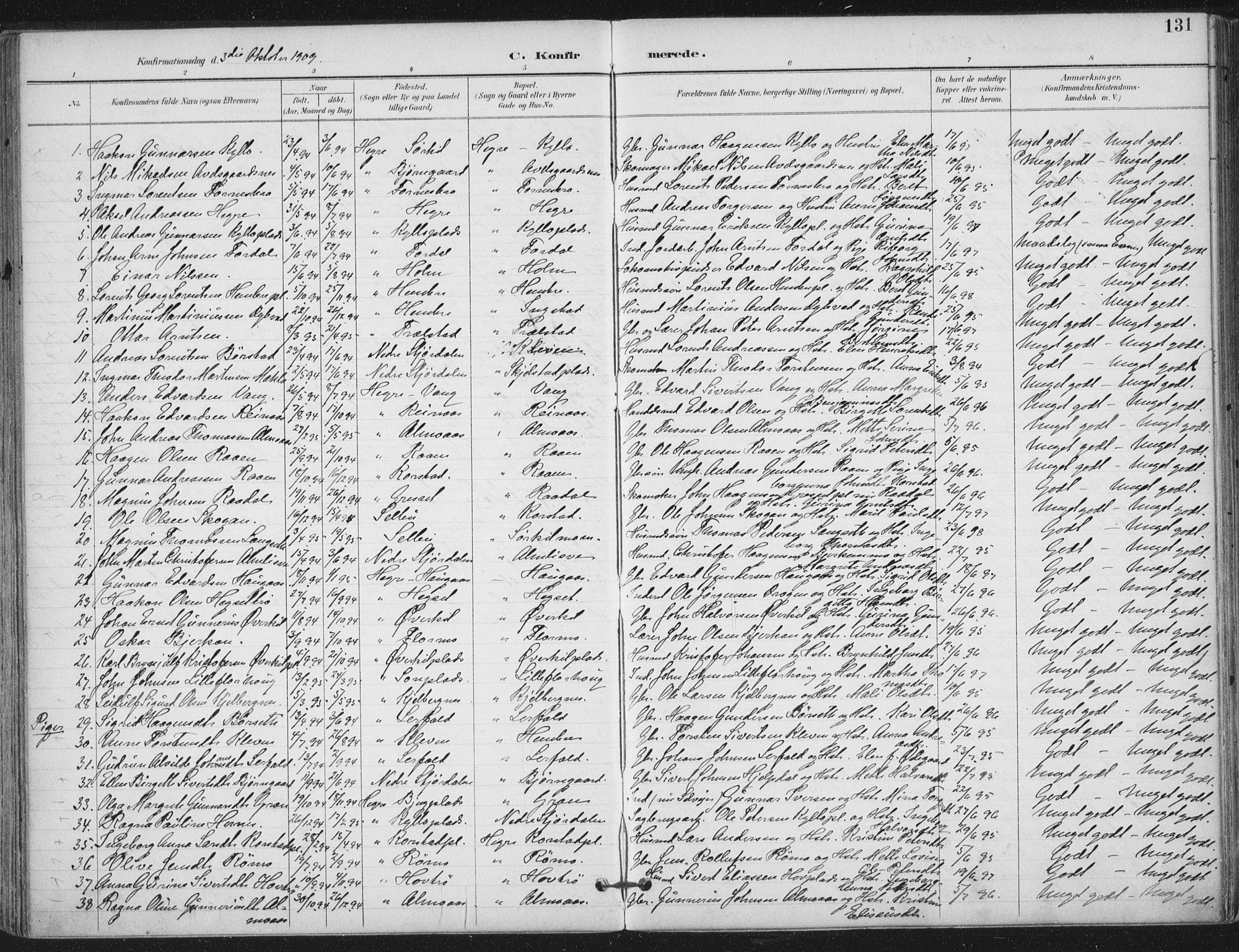 Ministerialprotokoller, klokkerbøker og fødselsregistre - Nord-Trøndelag, SAT/A-1458/703/L0031: Parish register (official) no. 703A04, 1893-1914, p. 131