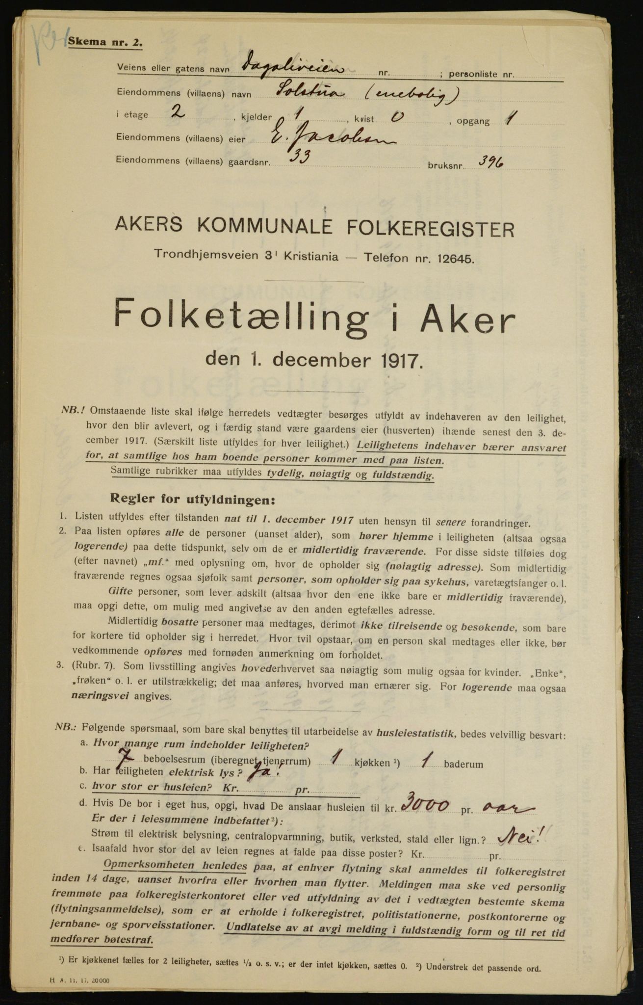 OBA, Municipal Census 1917 for Aker, 1917, p. 7328