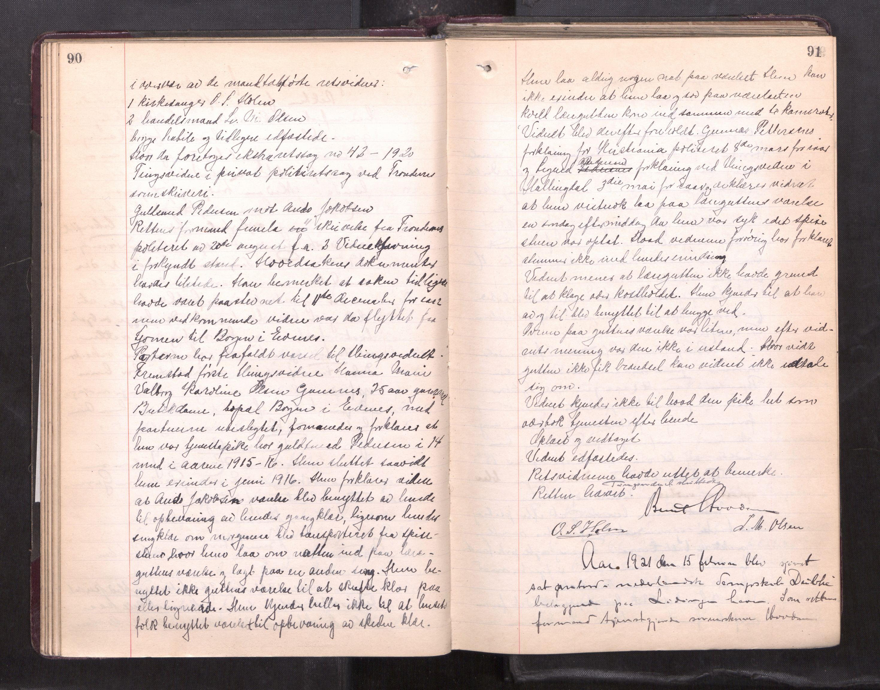 Steigen og Ofoten sorenskriveri, AV/SAT-A-0030/1/1/1B/L0008: Ekstrarettsprotokoll, 1920-1924, p. 90-91