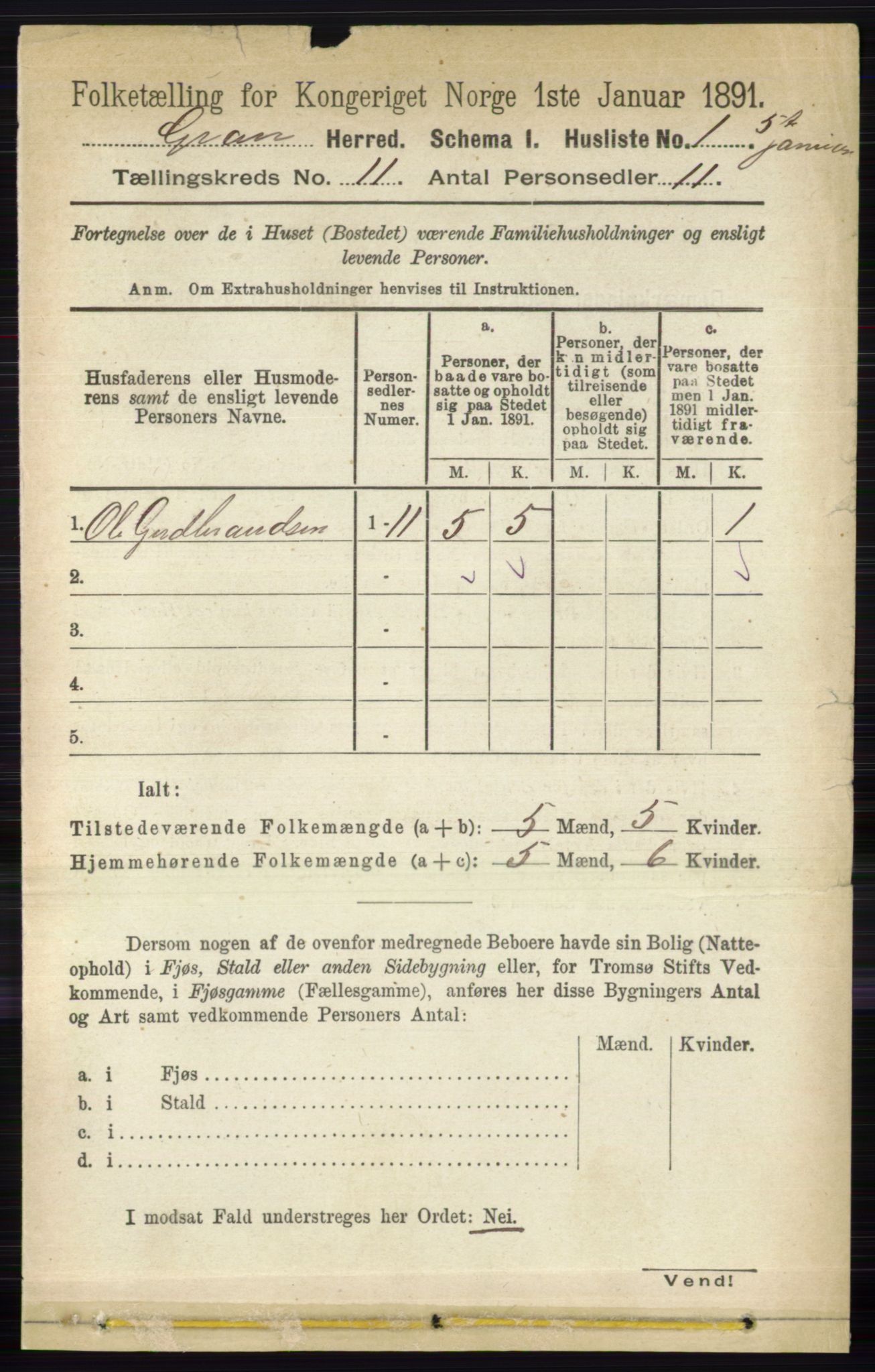 RA, 1891 census for 0534 Gran, 1891, p. 5359