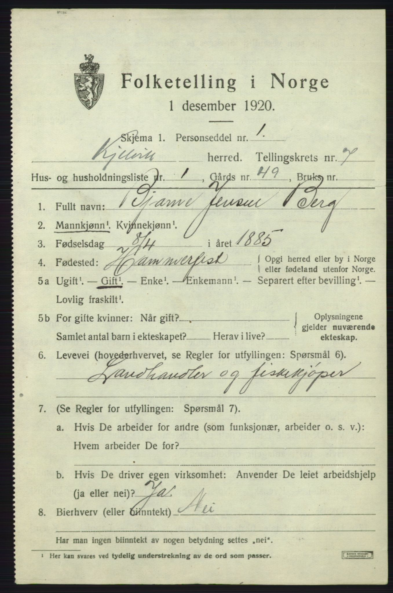 SATØ, 1920 census for Kjelvik, 1920, p. 5415