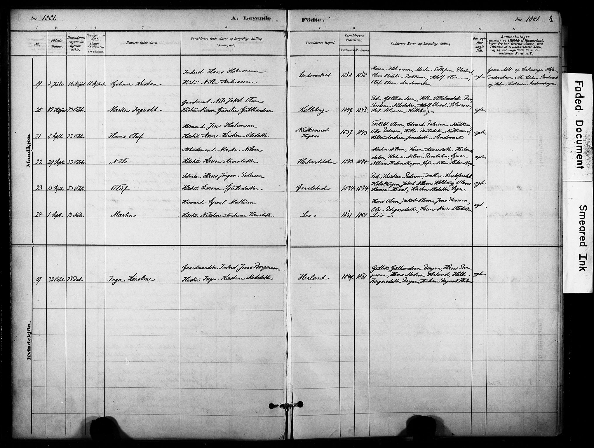 Lardal kirkebøker, SAKO/A-350/F/Fb/L0001: Parish register (official) no. II 1, 1881-1911, p. 4