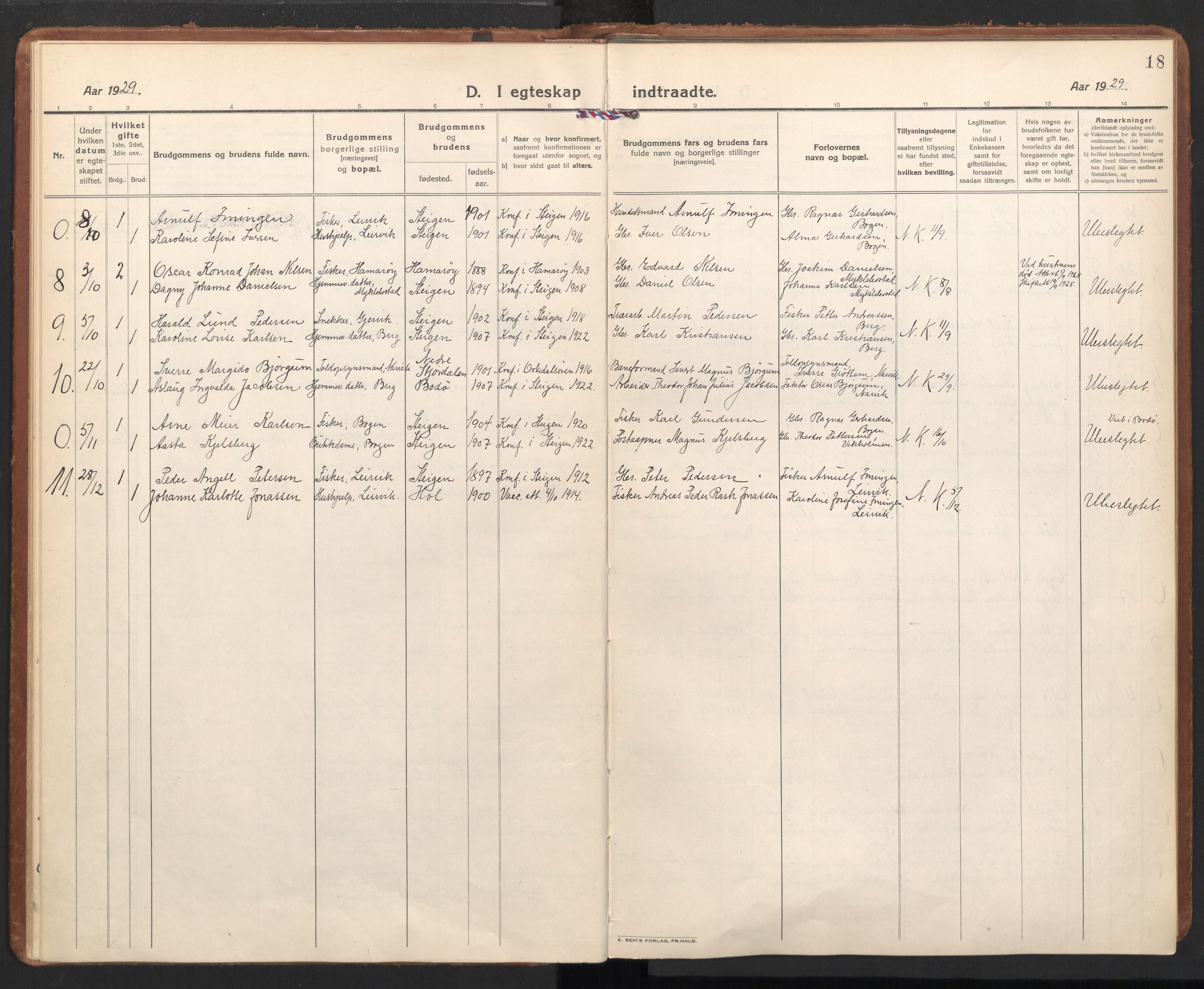 Ministerialprotokoller, klokkerbøker og fødselsregistre - Nordland, AV/SAT-A-1459/855/L0809: Parish register (official) no. 855A18, 1921-1939, p. 18
