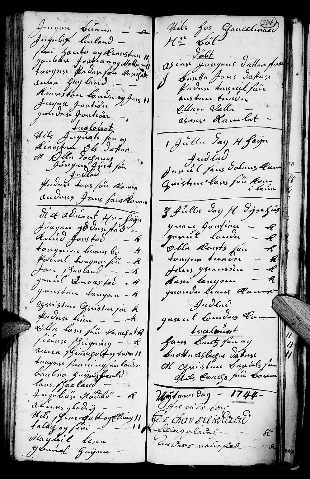 Holt sokneprestkontor, SAK/1111-0021/F/Fb/L0004: Parish register (copy) no. B 4, 1730-1746, p. 234