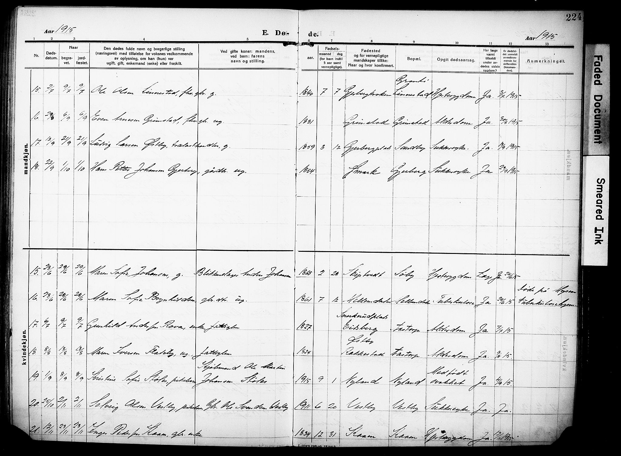 Rakkestad prestekontor Kirkebøker, AV/SAO-A-2008/F/Fa/L0015: Parish register (official) no. I 15, 1909-1922, p. 224