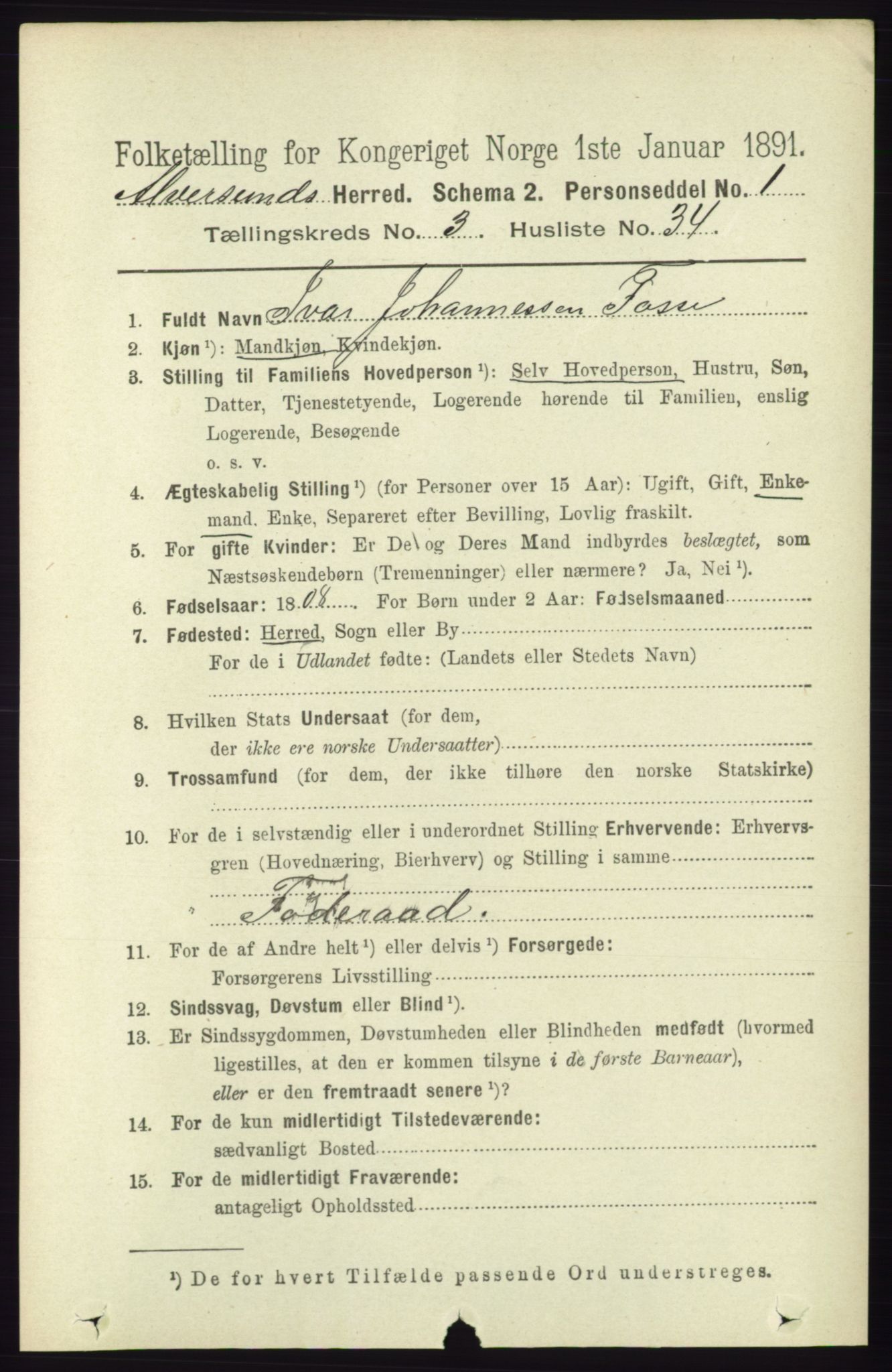 RA, 1891 census for 1257 Alversund, 1891, p. 1267