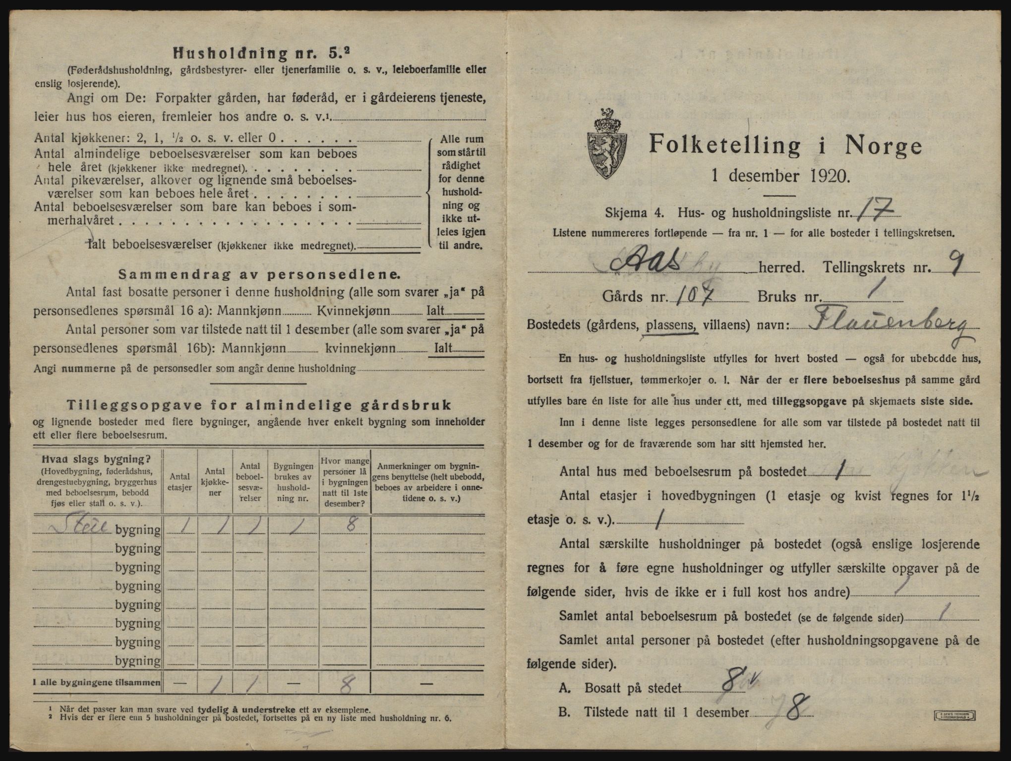 SAO, 1920 census for Ås, 1920, p. 1120