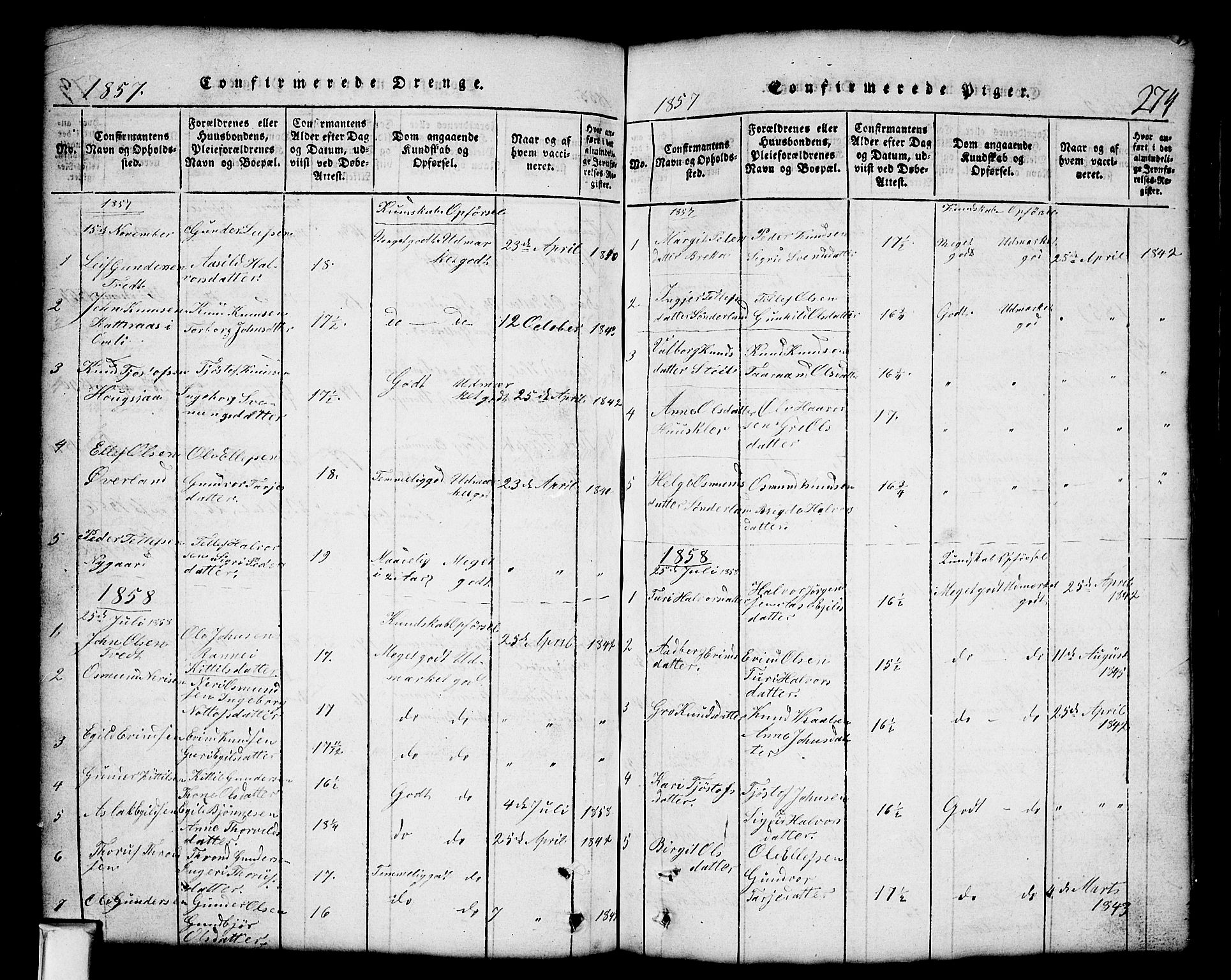 Nissedal kirkebøker, SAKO/A-288/G/Gb/L0001: Parish register (copy) no. II 1, 1814-1862, p. 274