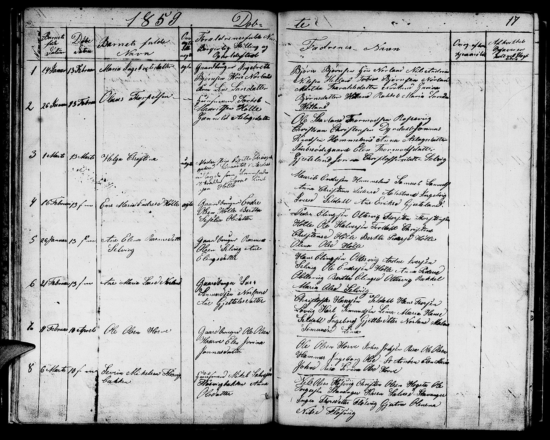 Høgsfjord sokneprestkontor, SAST/A-101624/H/Ha/Hab/L0001: Parish register (copy) no. B 1, 1855-1885, p. 17