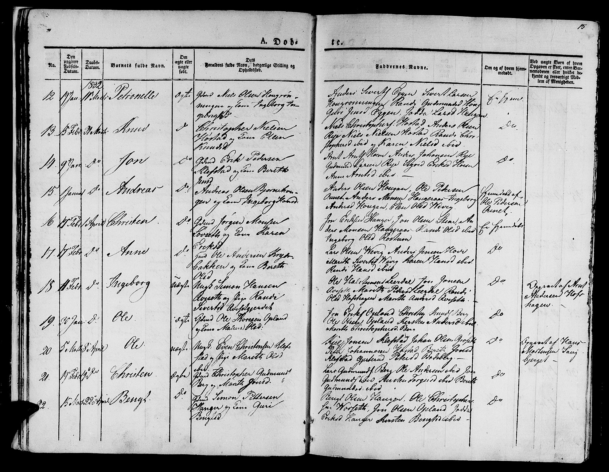 Ministerialprotokoller, klokkerbøker og fødselsregistre - Sør-Trøndelag, SAT/A-1456/612/L0374: Parish register (official) no. 612A07 /1, 1829-1845, p. 15