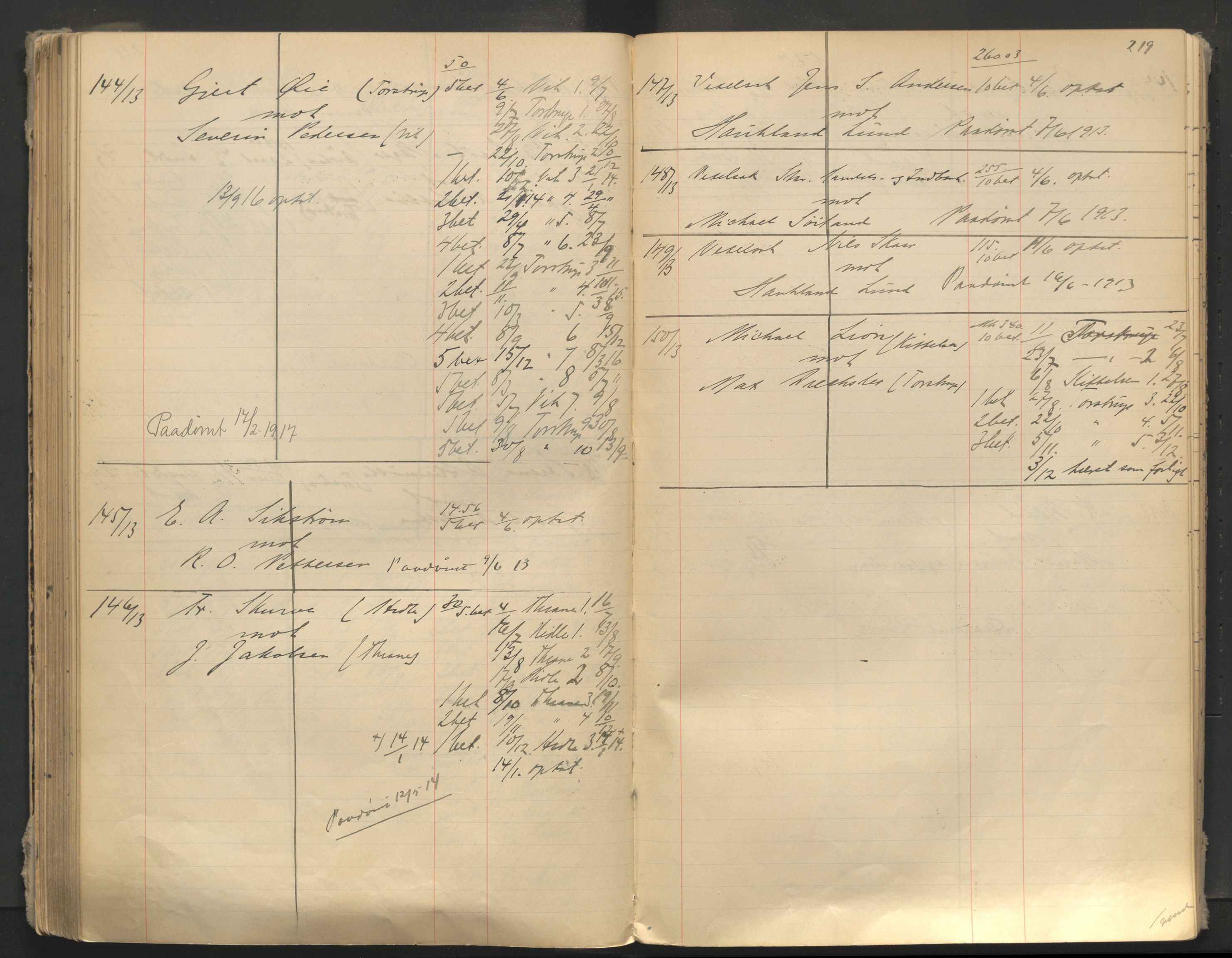 Stavanger byfogd, AV/SAST-A-101408/001/3/32/32A/L0005: Saksliste for Stavanger byting, 1910-1914, p. 218-219